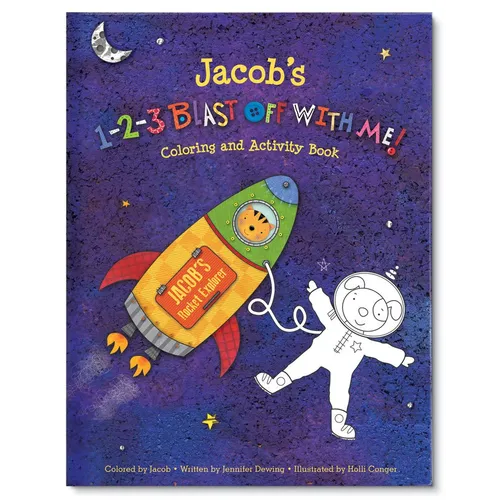 1-2-3 Blast Off With Me Personalized Coloring and Activity Book