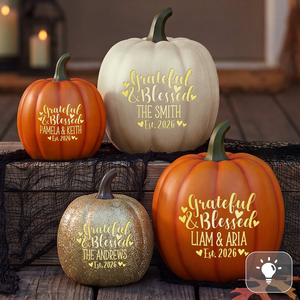 Light-Up Grateful & Blessed Pumpkin