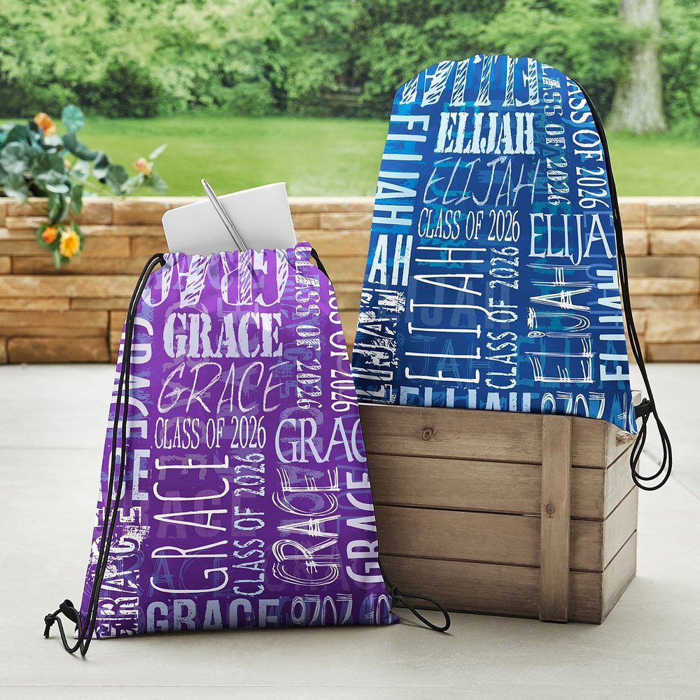 Signature Script Graduation Drawstring Bags