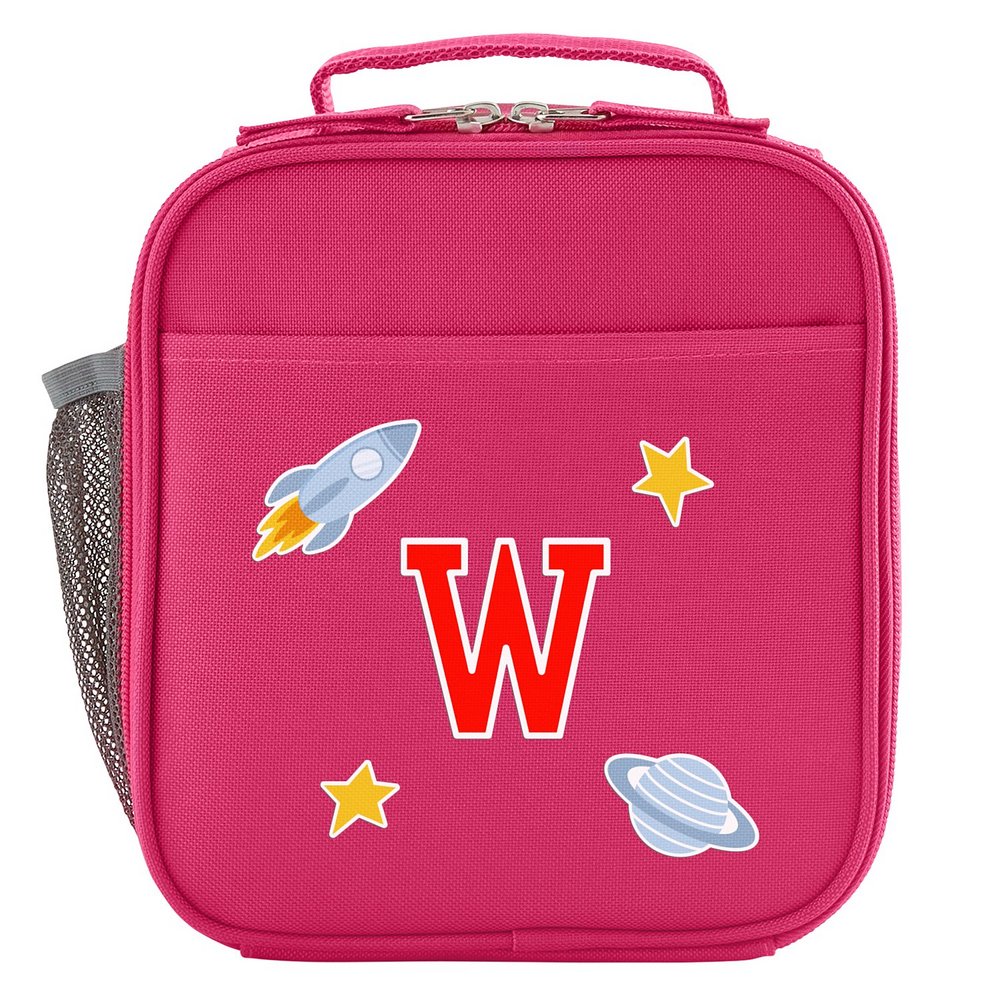 Decal + Monogram Pink Lunch Box - Space - Red