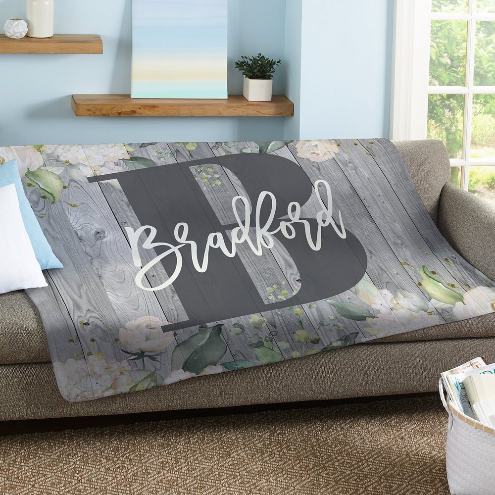 Barnwood Floral Name Plush Blanket