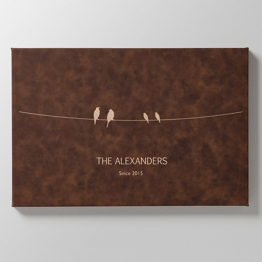 Birds Perched on a Wire Personalized Faux Leather Wall Art