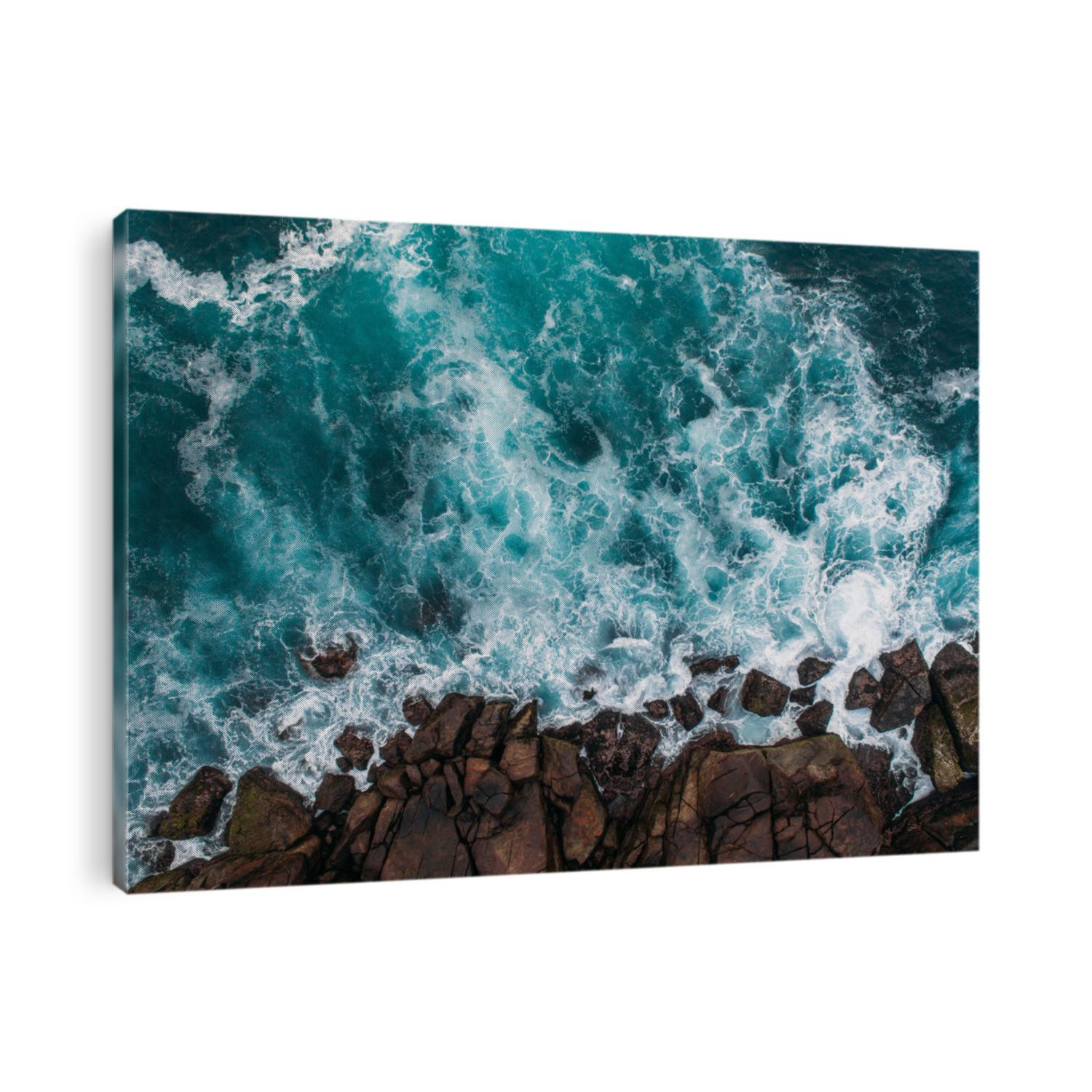 Aerial view of ocean waves and fantastic Rocky coast 