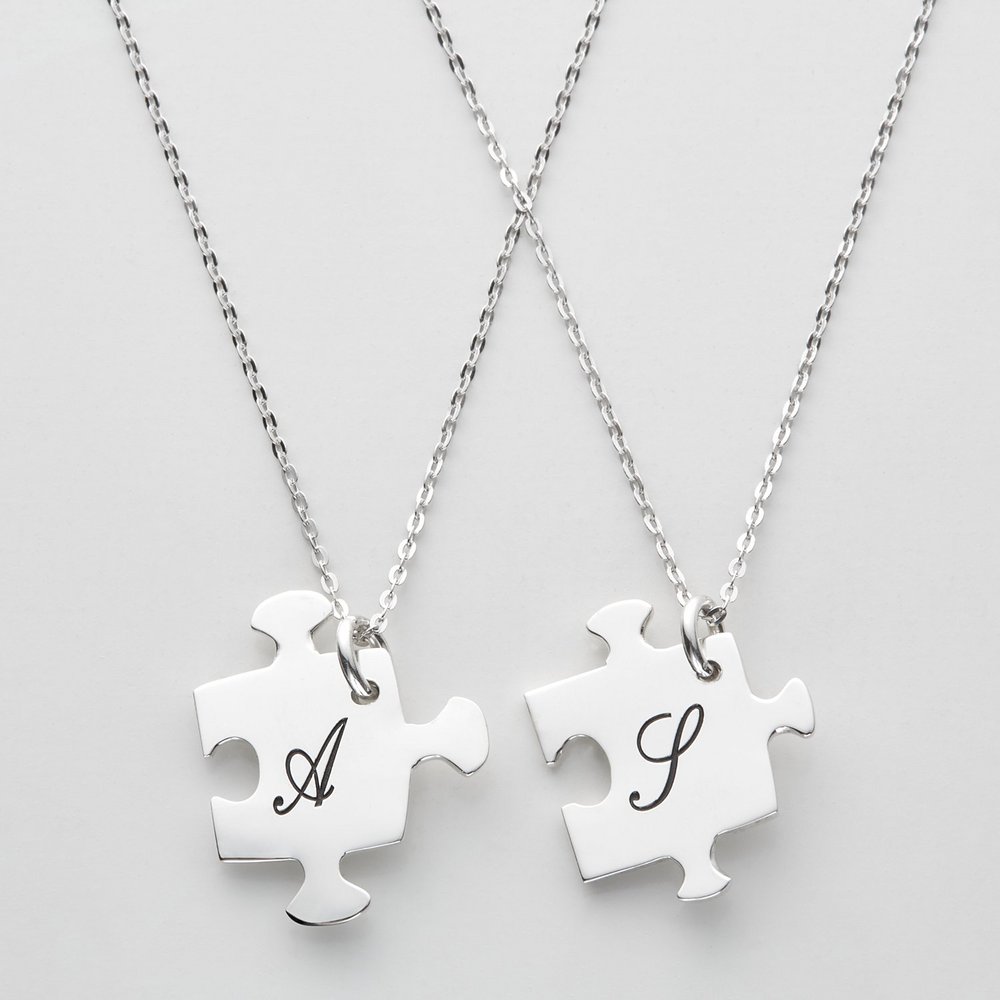 Connected Hearts Personalized Puzzle Necklace Set