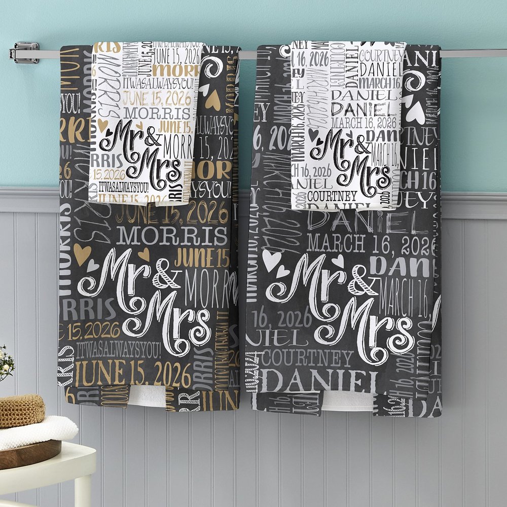 Custom Name Wedding Couple Personalized Bath Towels