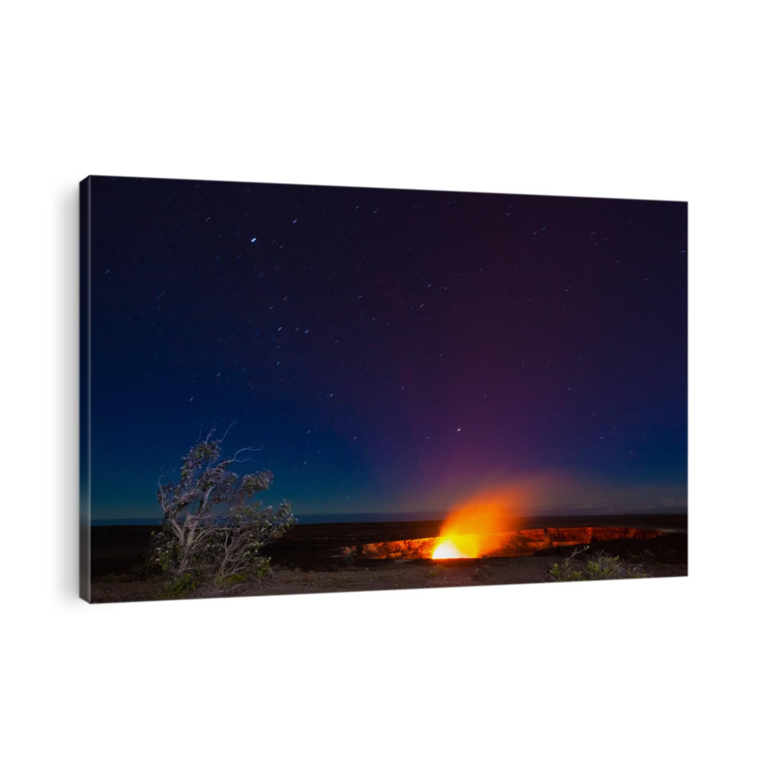 Erupting volcano in Hawaii Volcanoes National Park, Big Island, Hawaii. Night photos with long exposure.