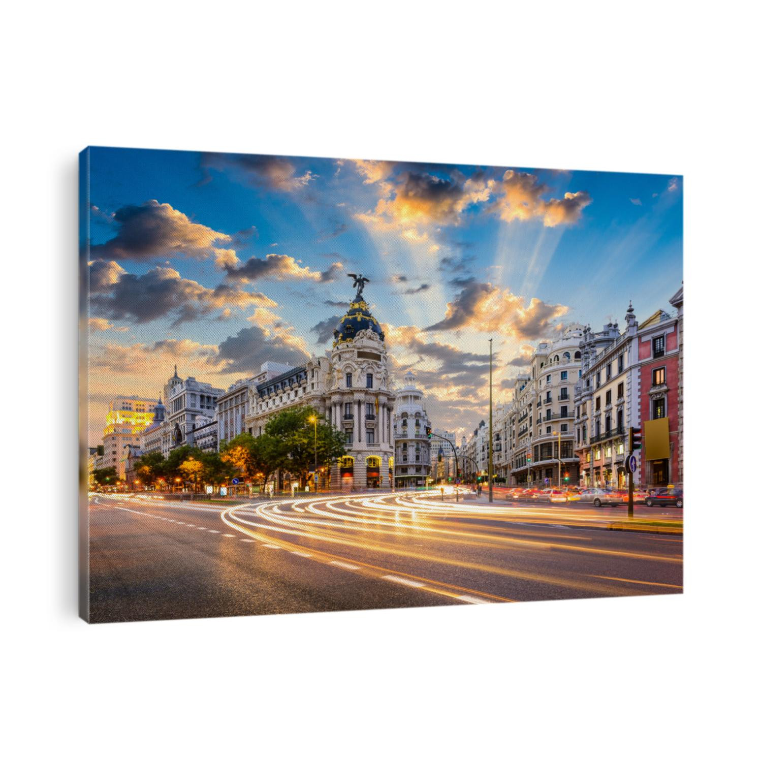 Madrid, Spain cityscape at Calle de Alcala and Gran Via.