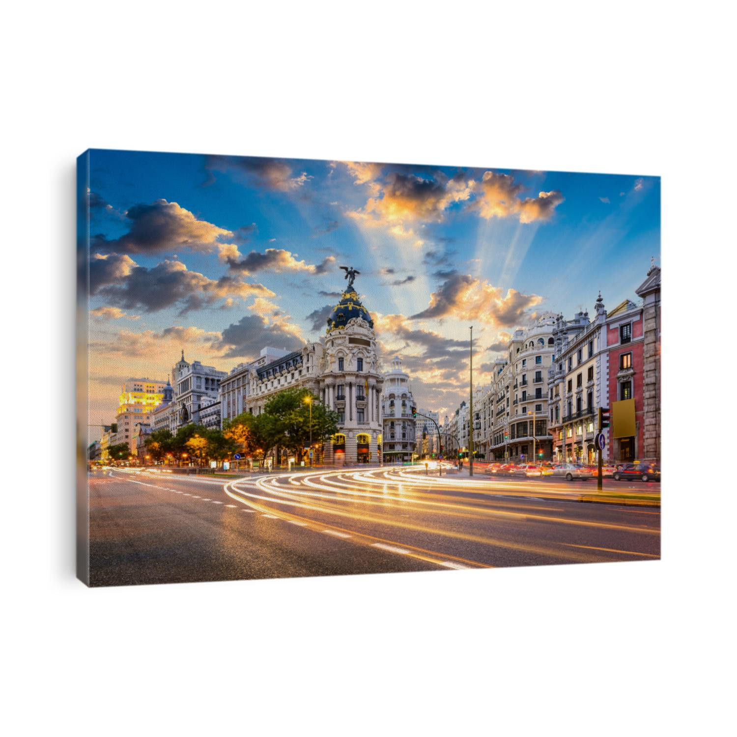 Madrid, Spain cityscape at Calle de Alcala and Gran Via.