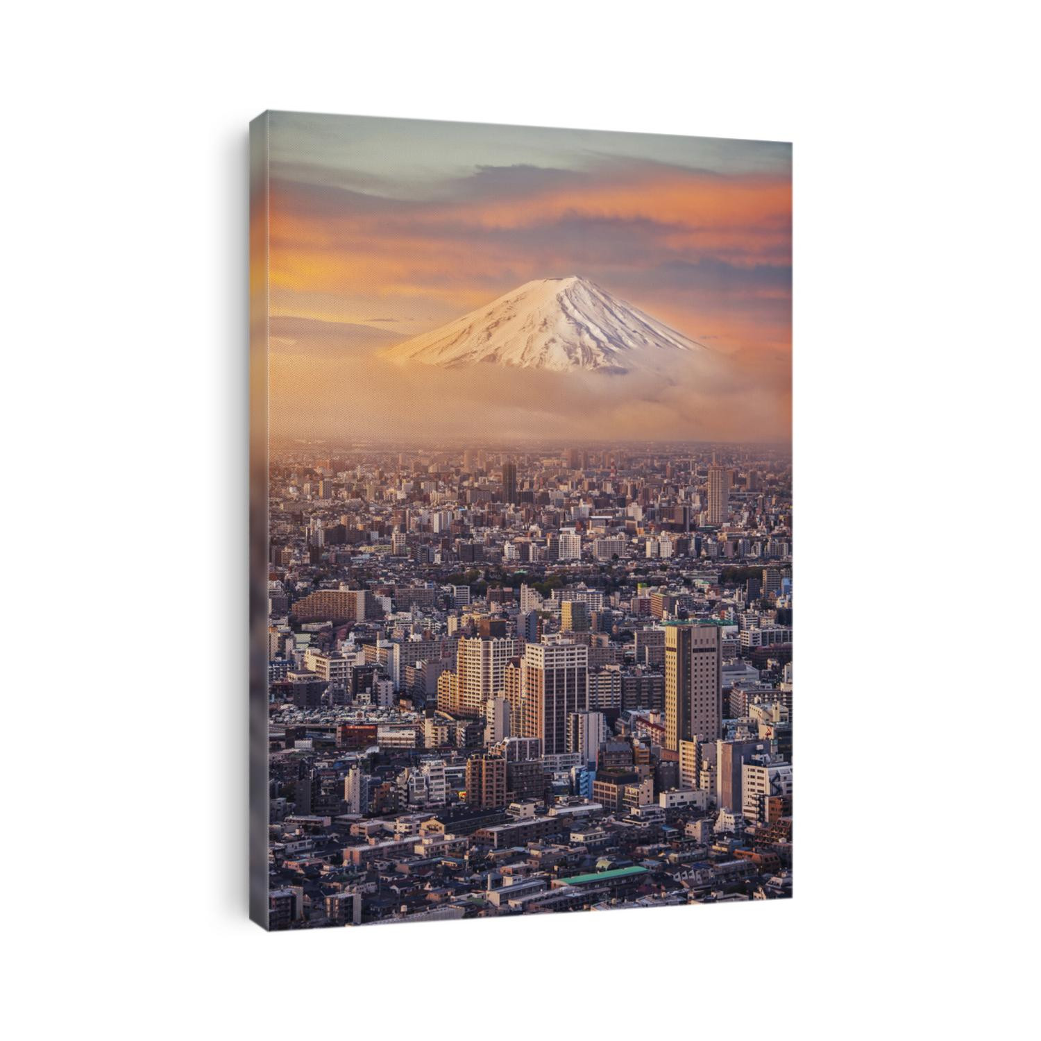 Mount Fuji and Japan cityscape in twilight