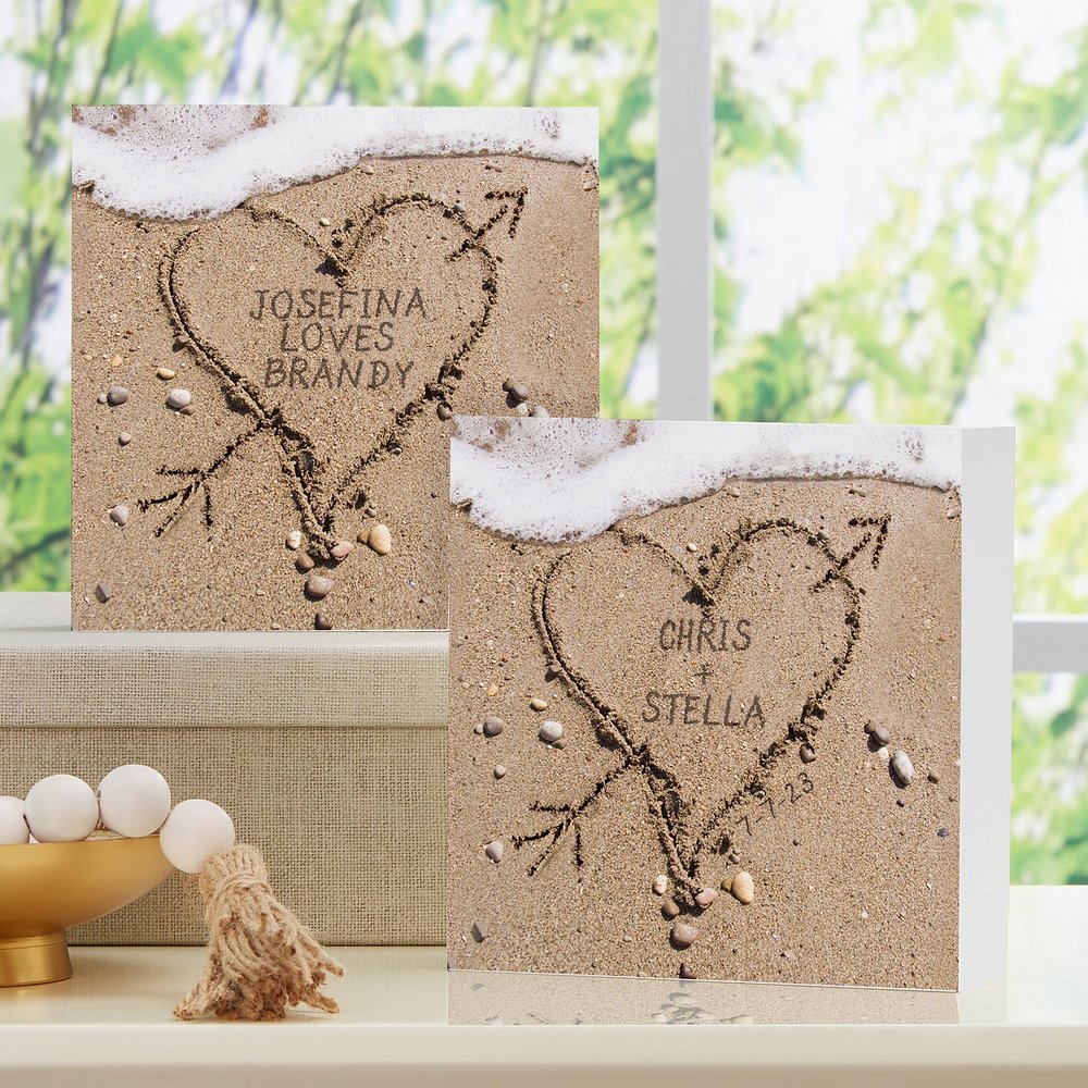 Love in Sand Personalized Wooden Block
