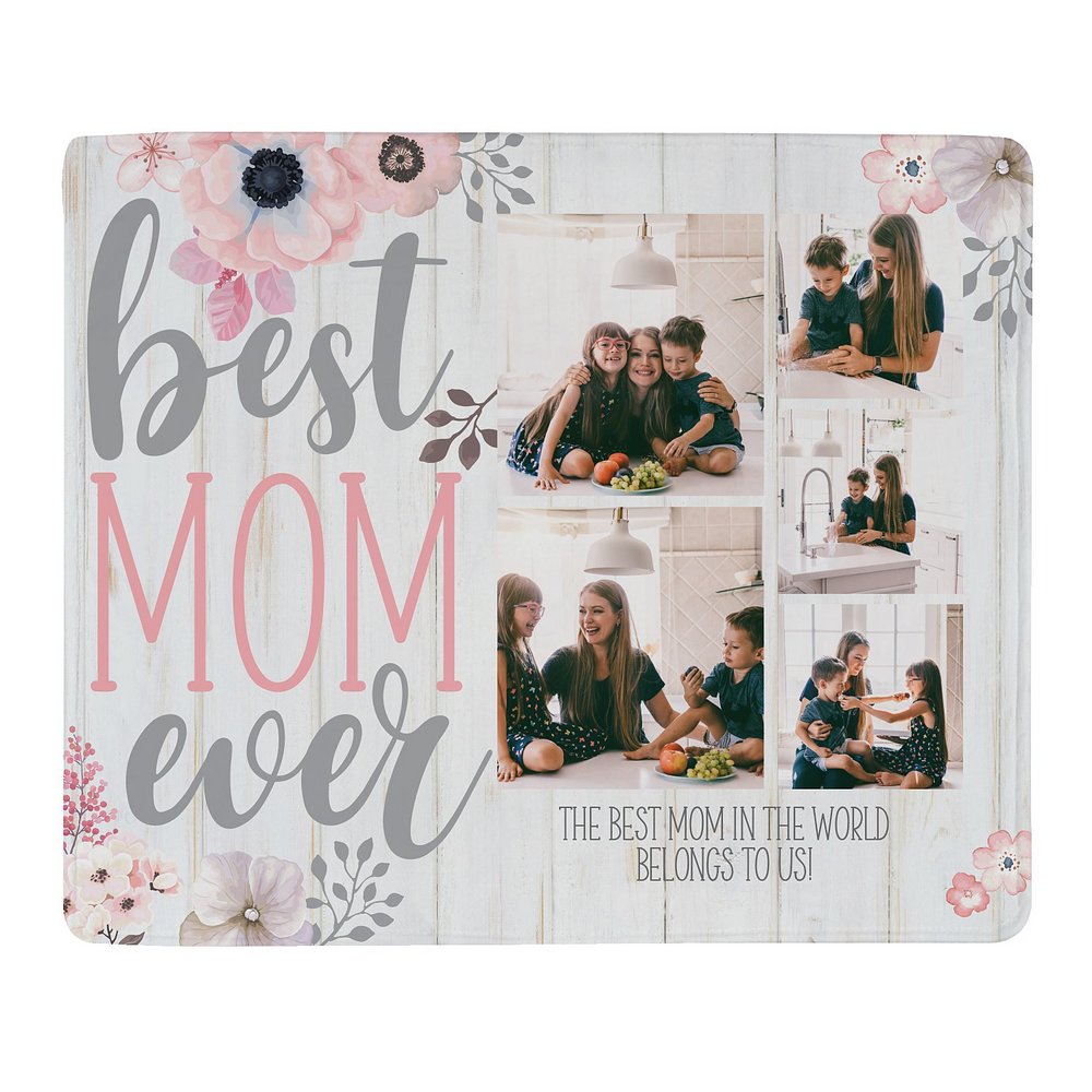 Top Mom Ever Personalized Photo Plush Blanket