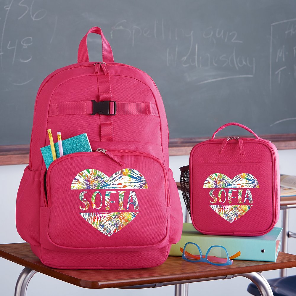 Vibrant Tie Dye Personalized Name Pink Backpack Set