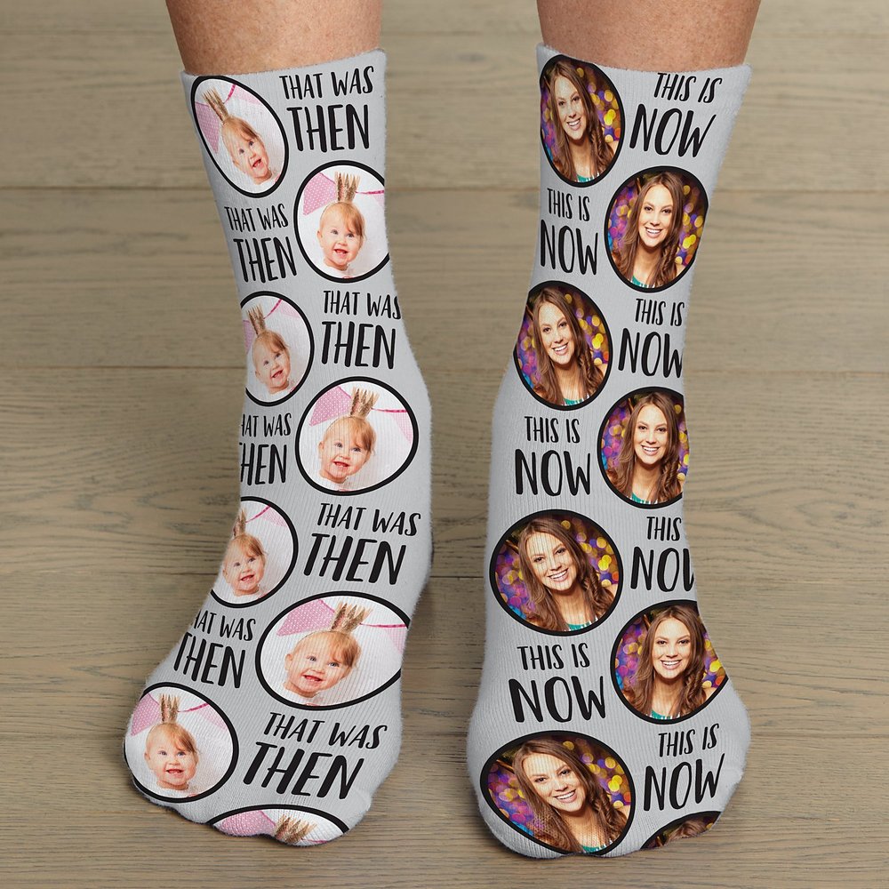 Past and Present Birthday Personalized Photo Socks