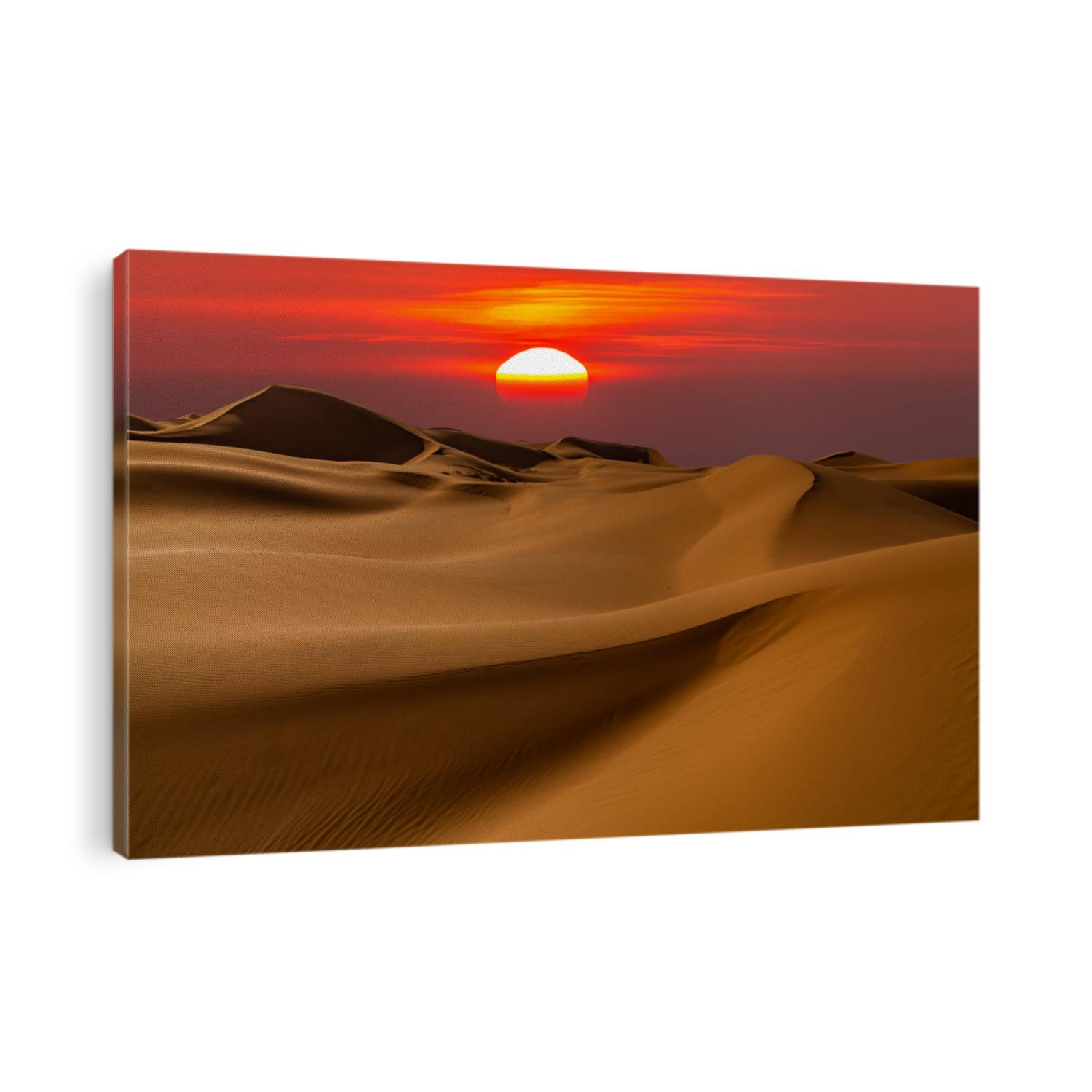 Beautiful desert landscape with a colorful sunset. Sunset sun