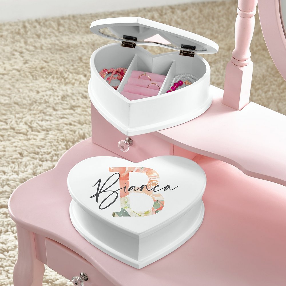 Elegant Initial Heart-Shaped Personalized Jewelry Box