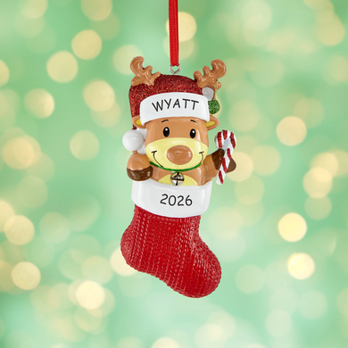 Reindeer in Holiday Personalized Stocking Ornament