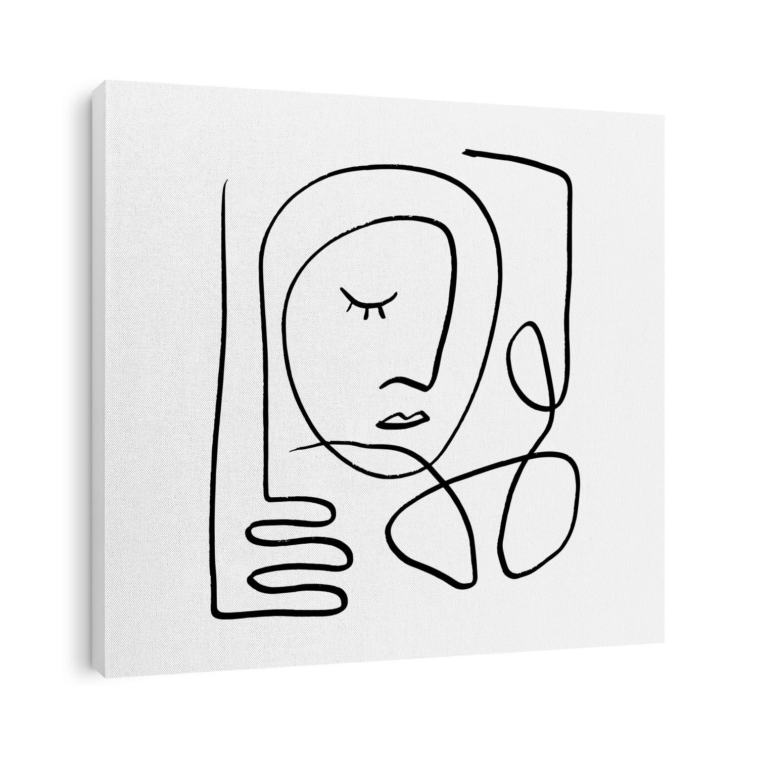 Simple hand drawn black and white trendy line portrait art. Abstract composition. Monochrome print for clothes, textile and other. Vector illustration