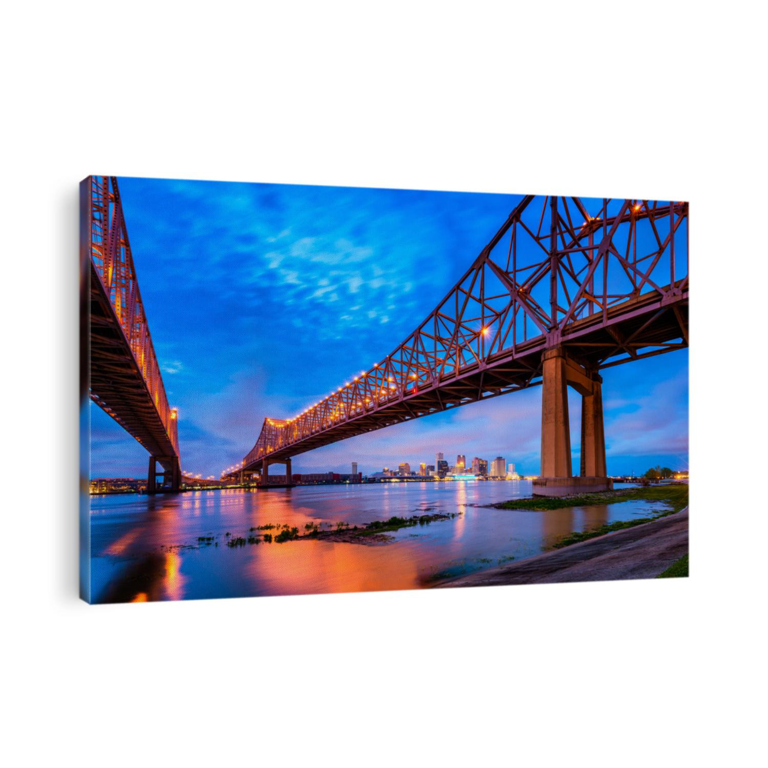 Skyline of New Orleans with Mississippi River at Dusk