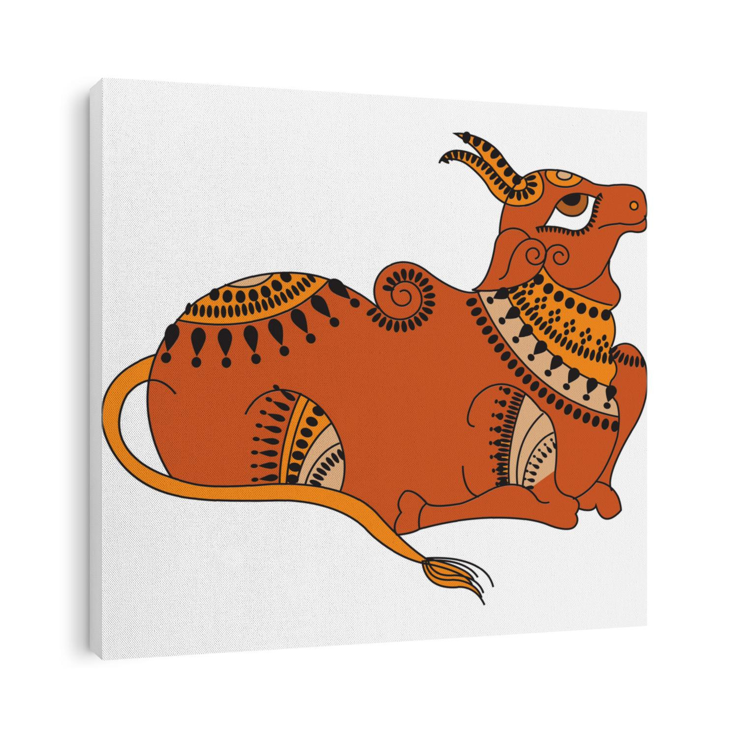  holy cow depicted in typical Indian miniature painting for textile printing