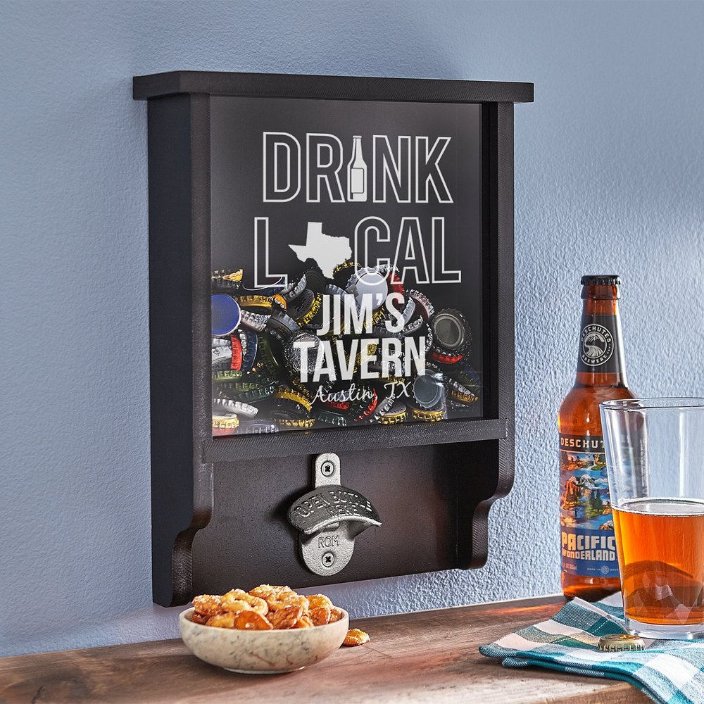 Drink Local Personalized Wooden Bottle Cap Opener