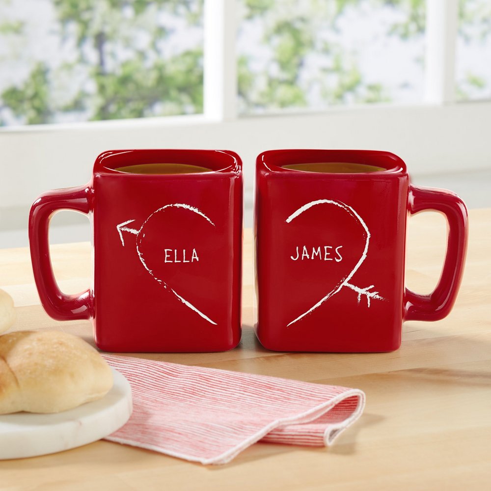 Complementary Heart Square Personalized Red Mug Duo