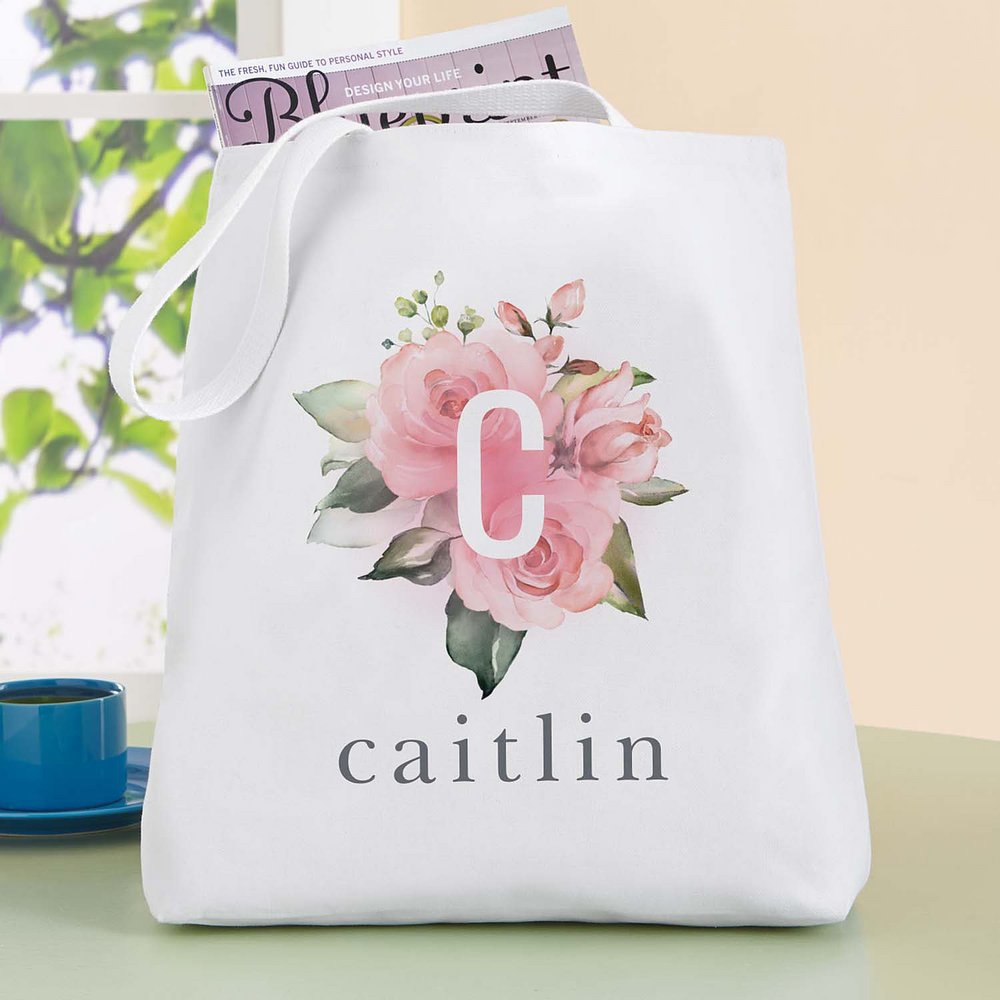 Pink Blossom Personalized Initial Tote