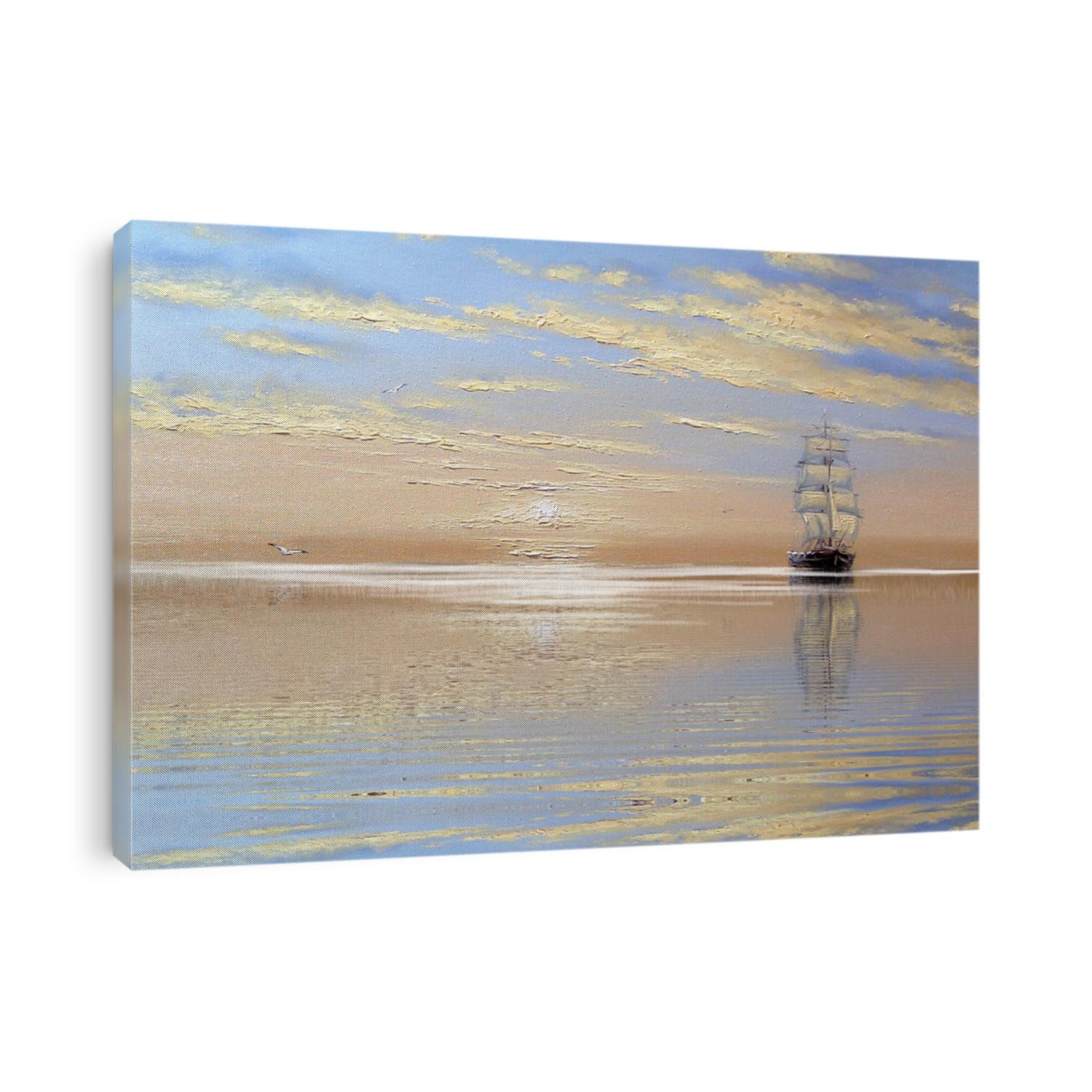 Oil paintings sea landscape. Ships, boats, fisherman.  Fine art.