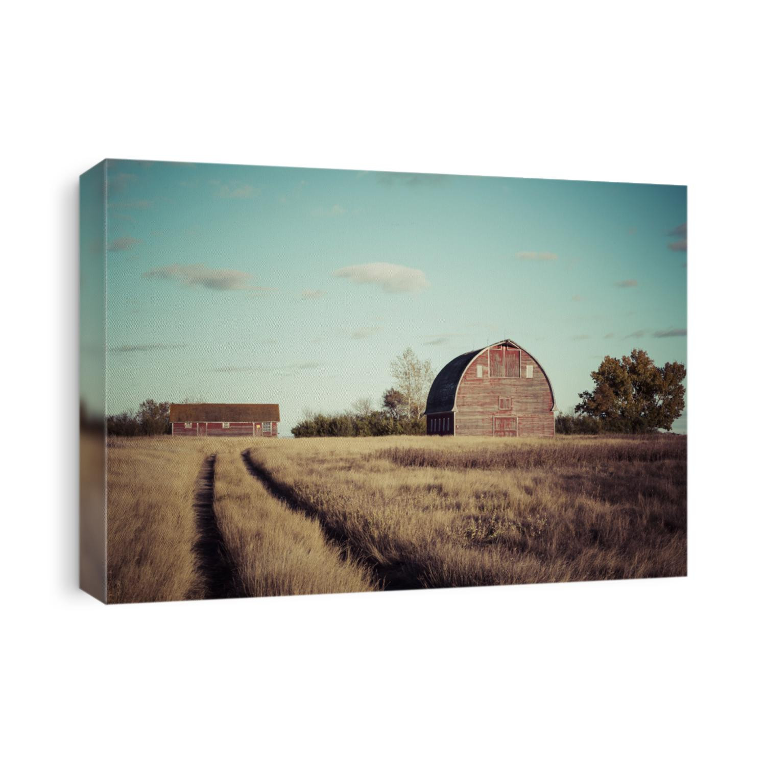 Path to the old red barn on a farm