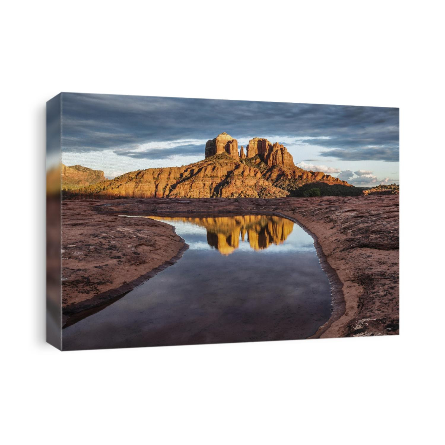 Cathedral rocks with reflection at sunset in Sedona, Arizona