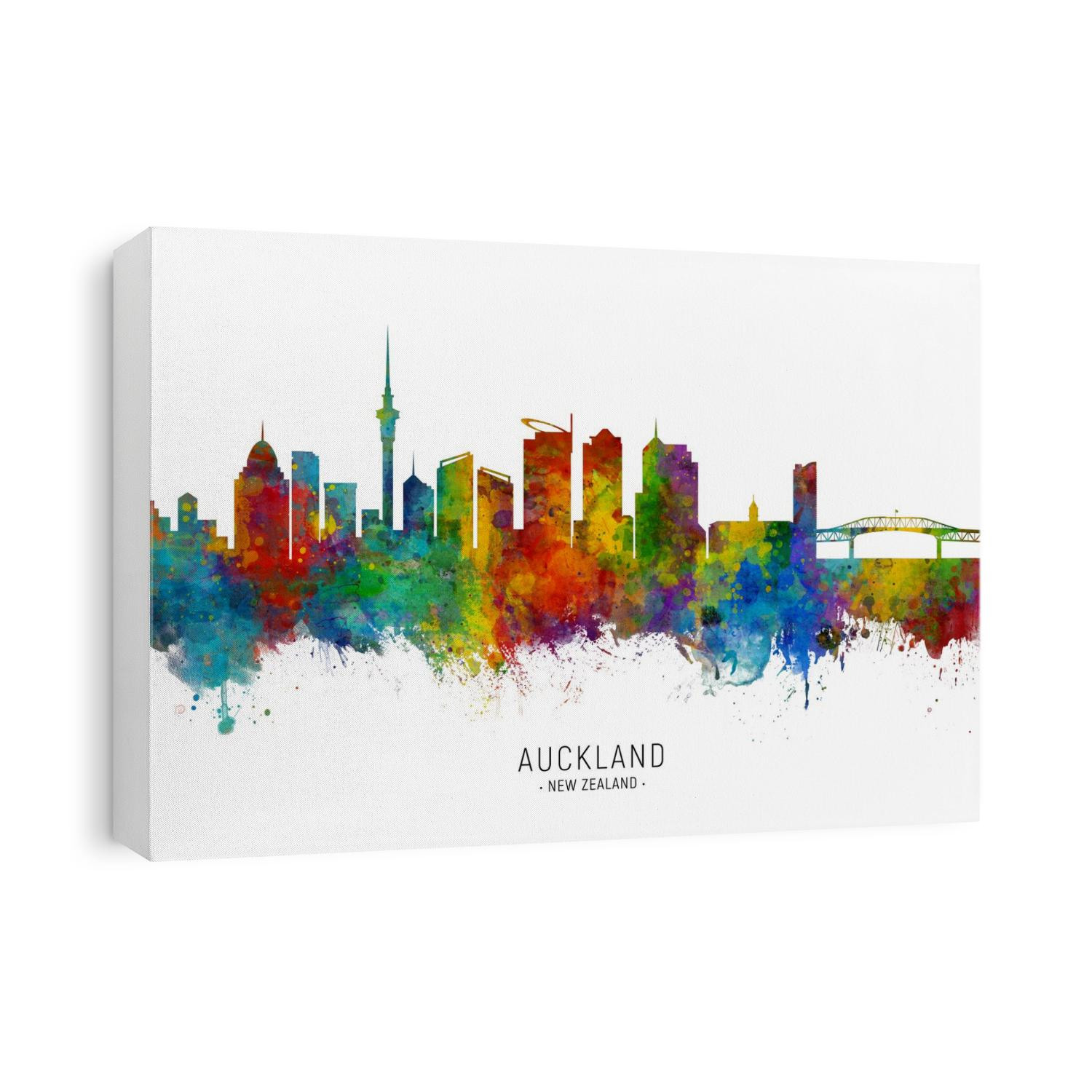 Watercolor art print of the skyline of Auckland, New Zealand