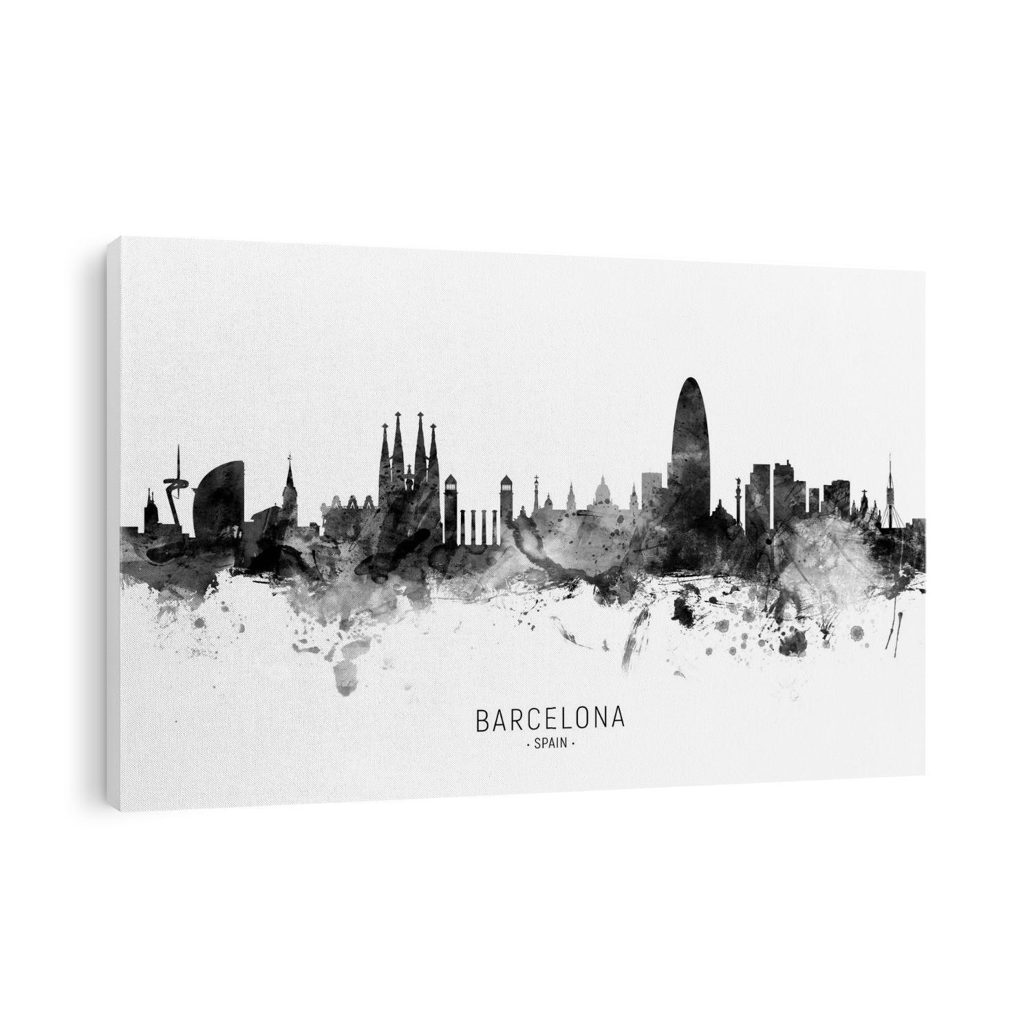 Watercolor art print of the skyline of Barcelona, Spain