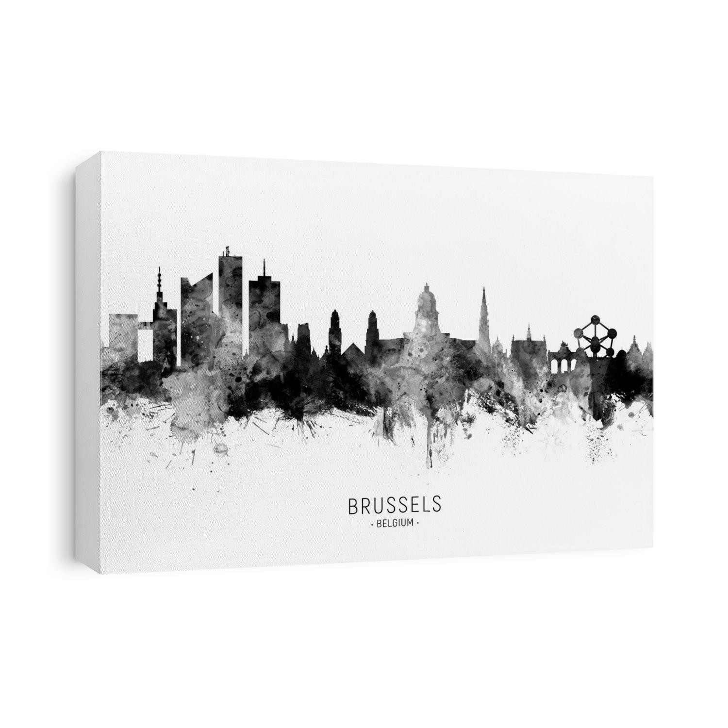 Watercolor art print of the skyline of Brussels, Belgium