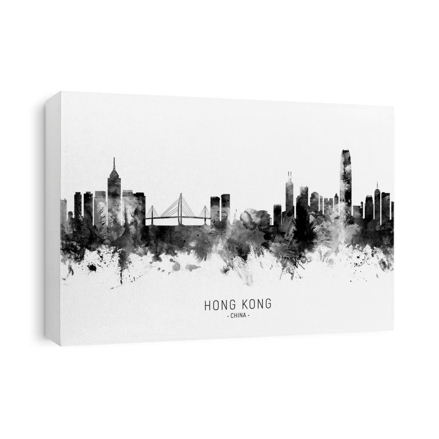 Watercolor art print of the skyline of Hong Kong, China