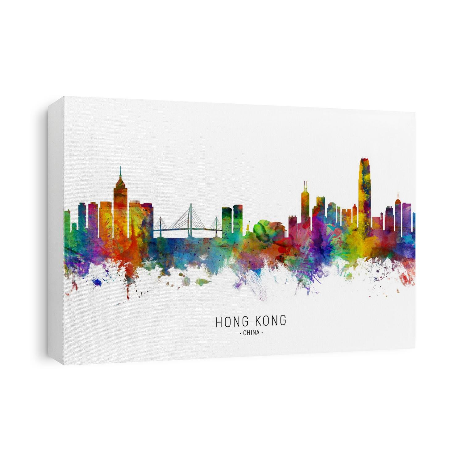 Watercolor art print of the skyline of Hong Kong, China
