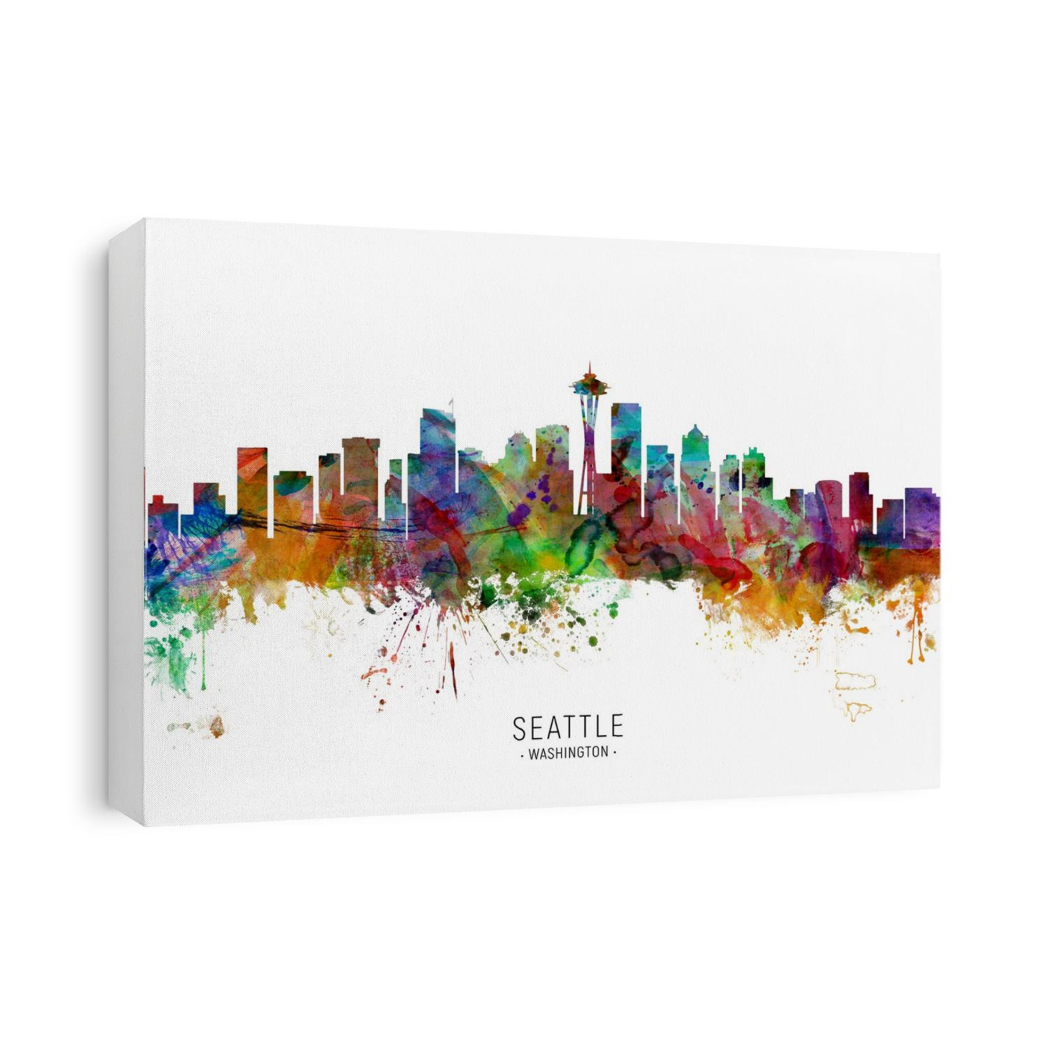 Watercolor art print of the skyline of Seattle, Washington, United States