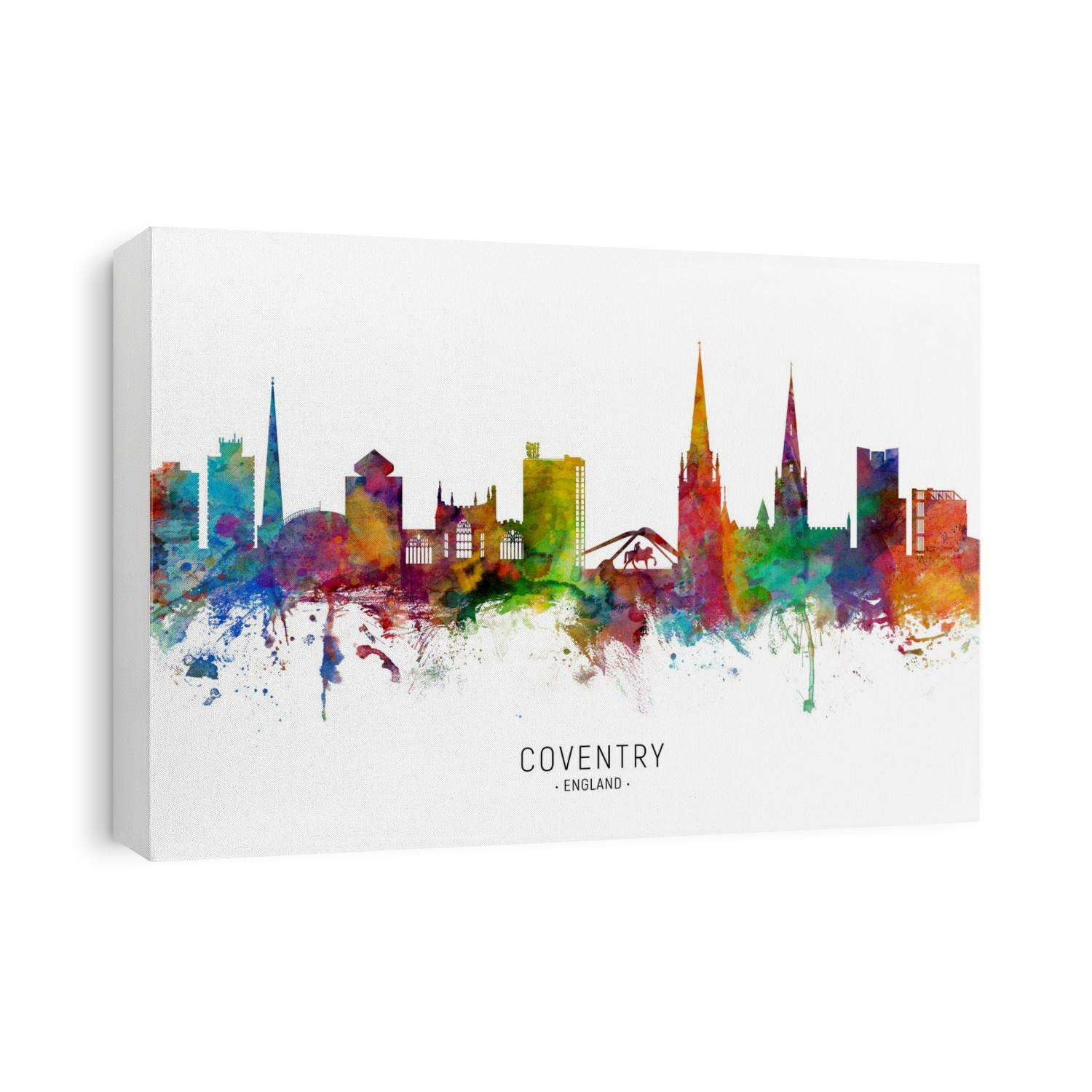 Watercolor art print of the skyline of Coventry, England, United Kingdom