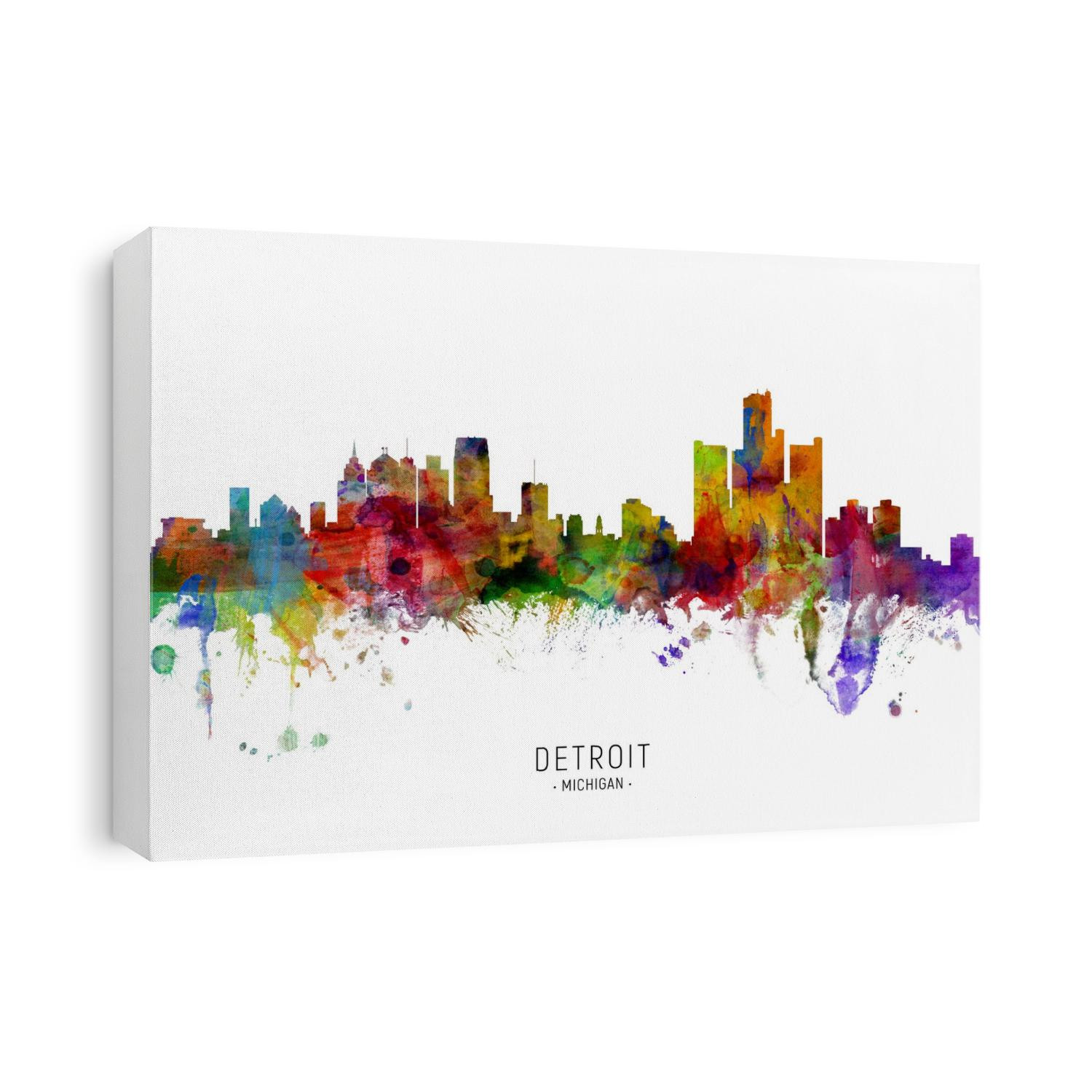 Watercolor art print of the skyline of Detroit, Michigan, United States