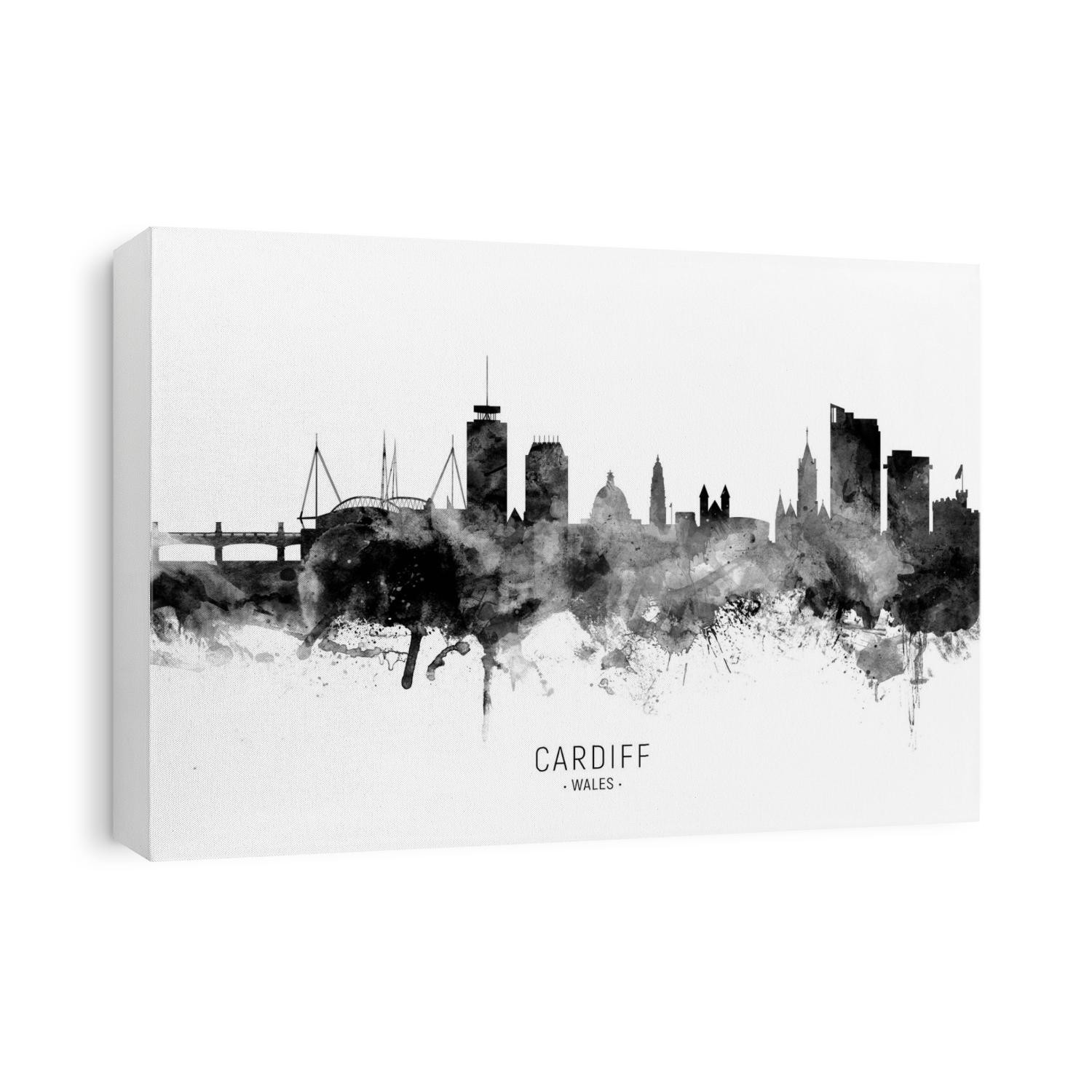 Watercolor art print of the skyline of Cardiff, Wales, United Kingdom