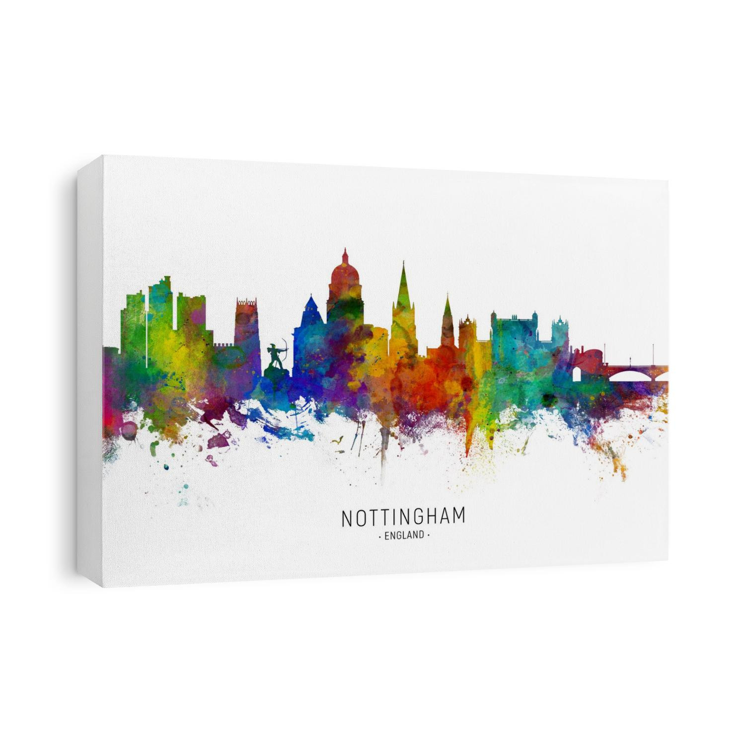 Watercolor art print of the skyline of Nottingham, England, United Kingdom