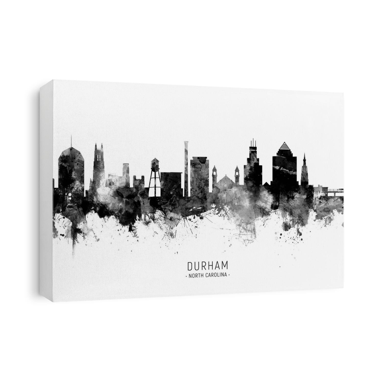 Watercolor art print of the skyline of Durham, North Carolina, United States