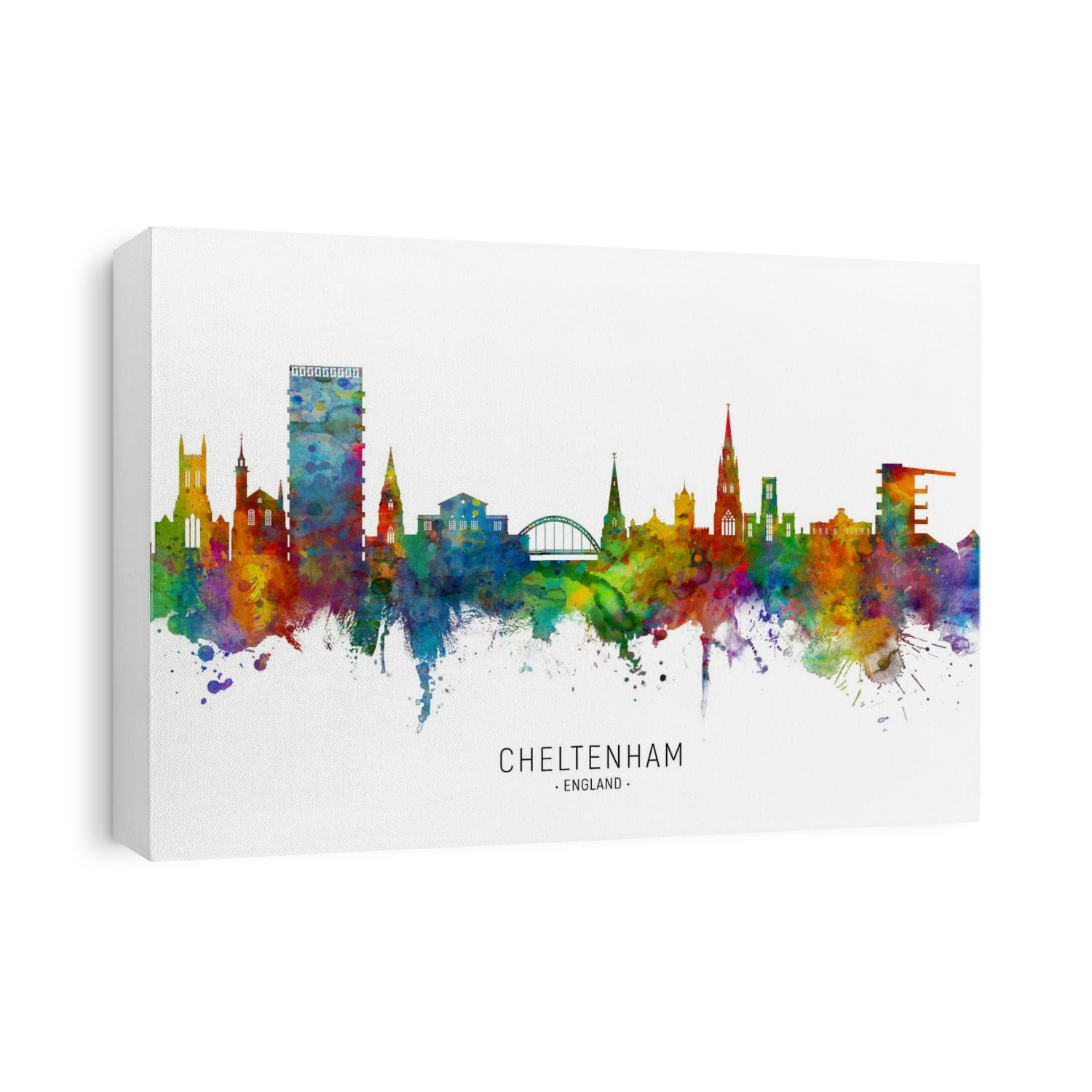 Watercolor art print of the skyline of Cheltenham, England, United Kingdom