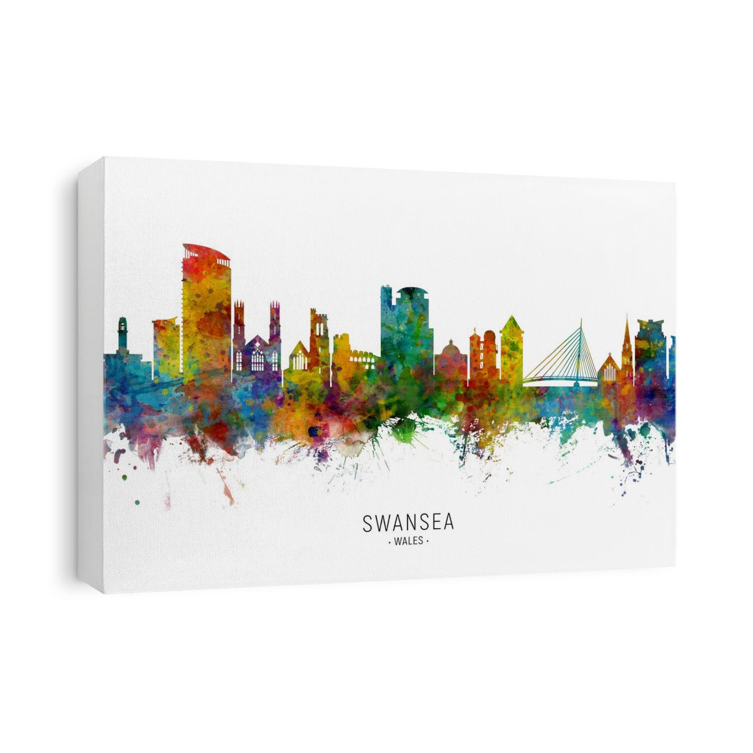 Watercolor art print of the skyline of Swansea, Wales, United Kingdom