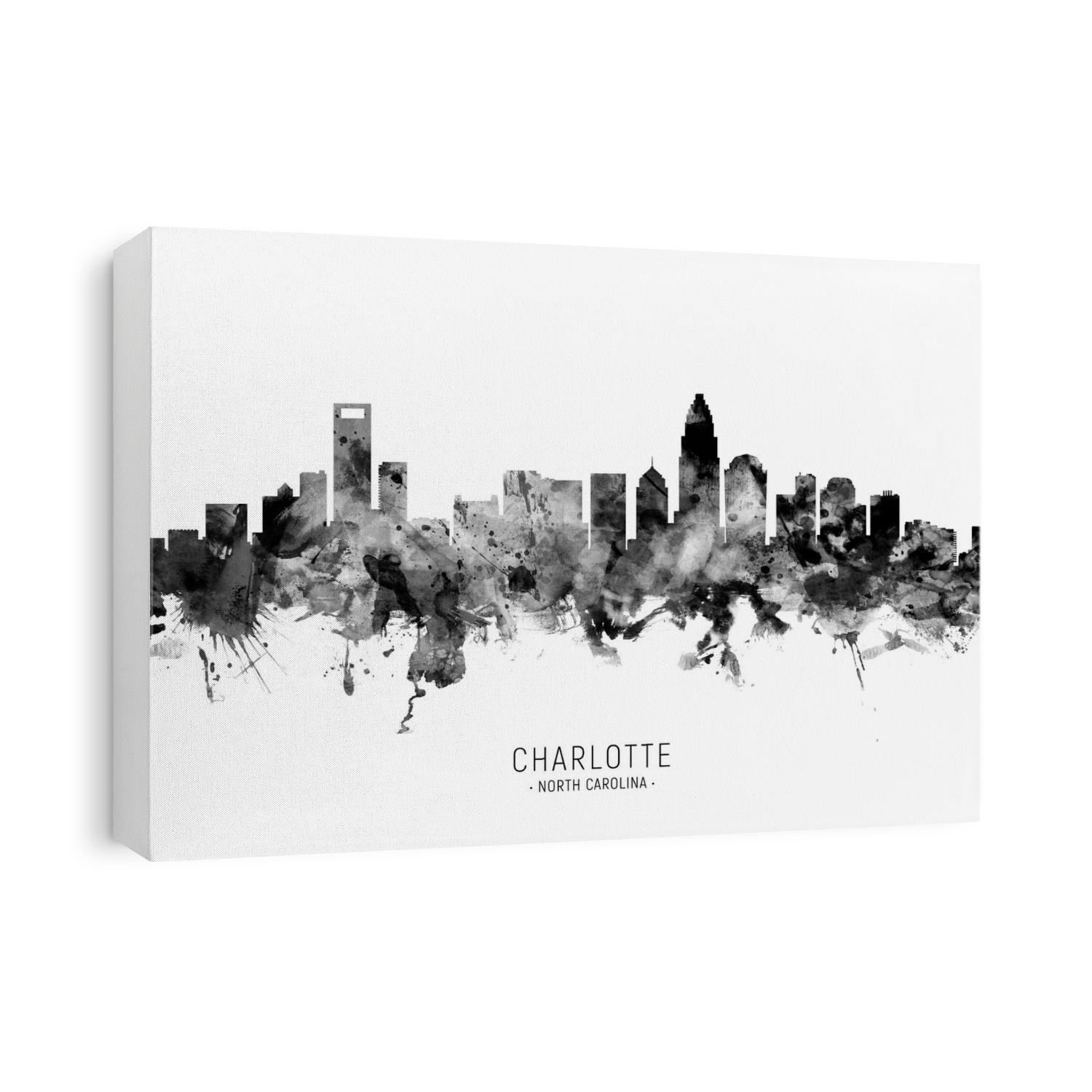 Watercolor art print of the skyline of Charlotte, North Carolina, United States