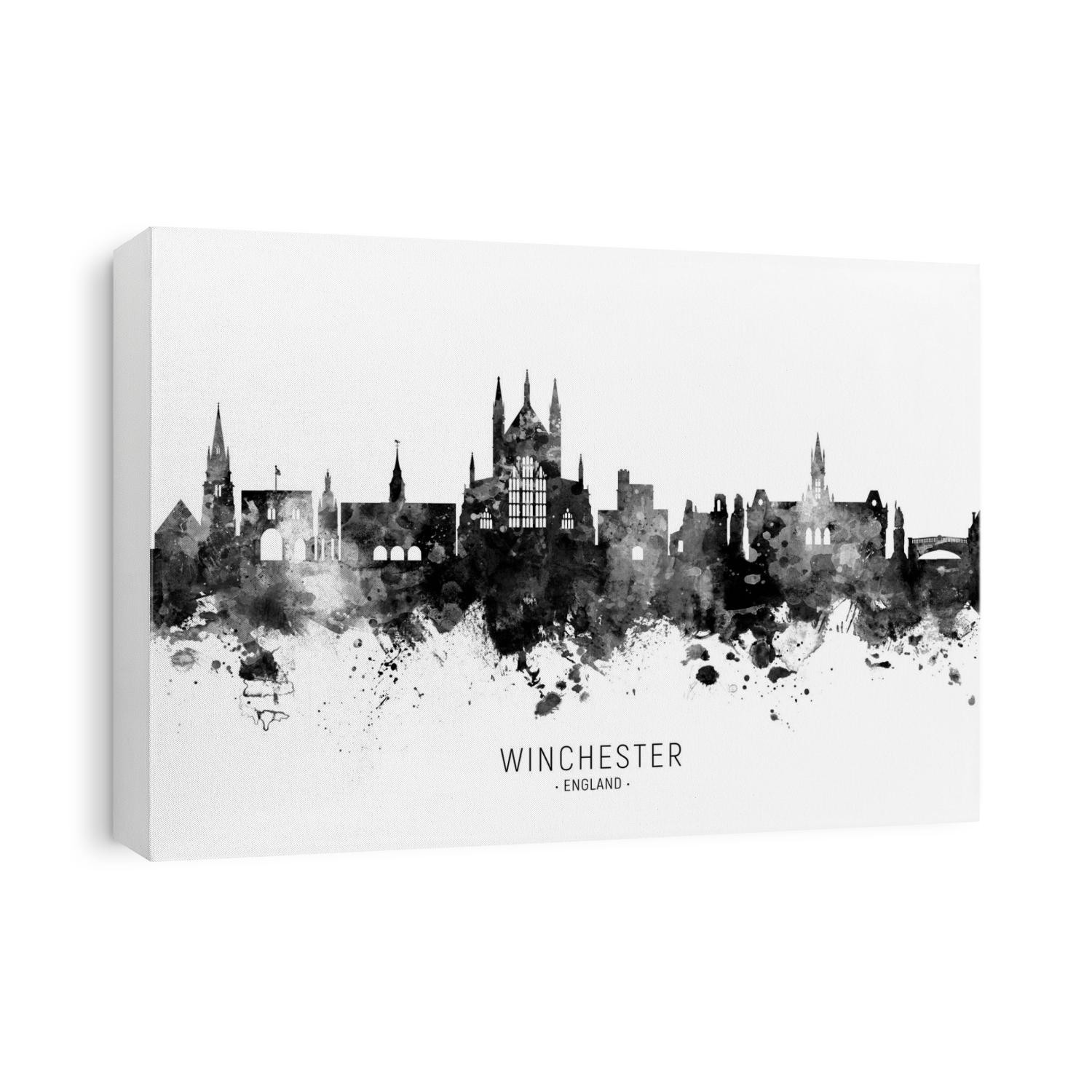 Watercolor art print of the skyline of Winchester, England, United Kingdom