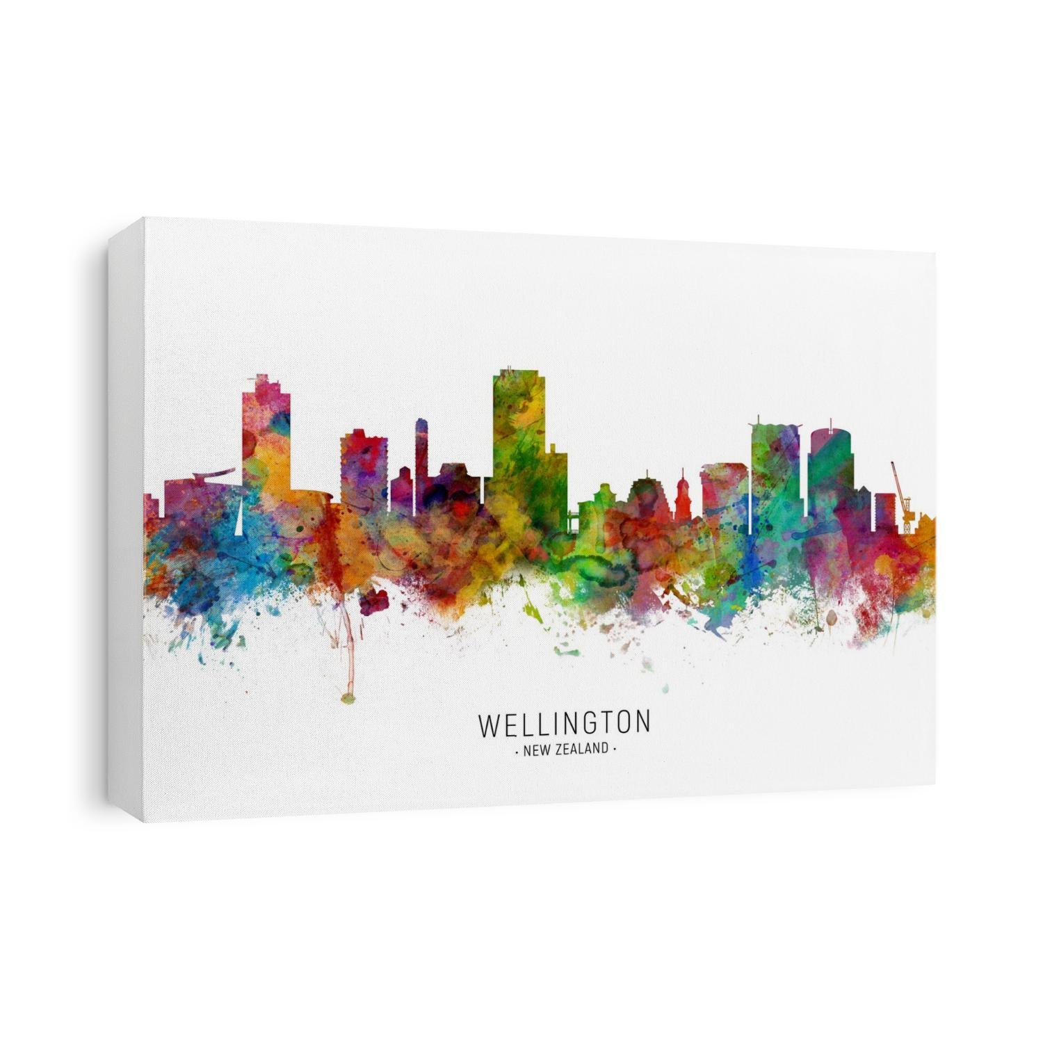Watercolor art print of the skyline of Wellington, New Zealand