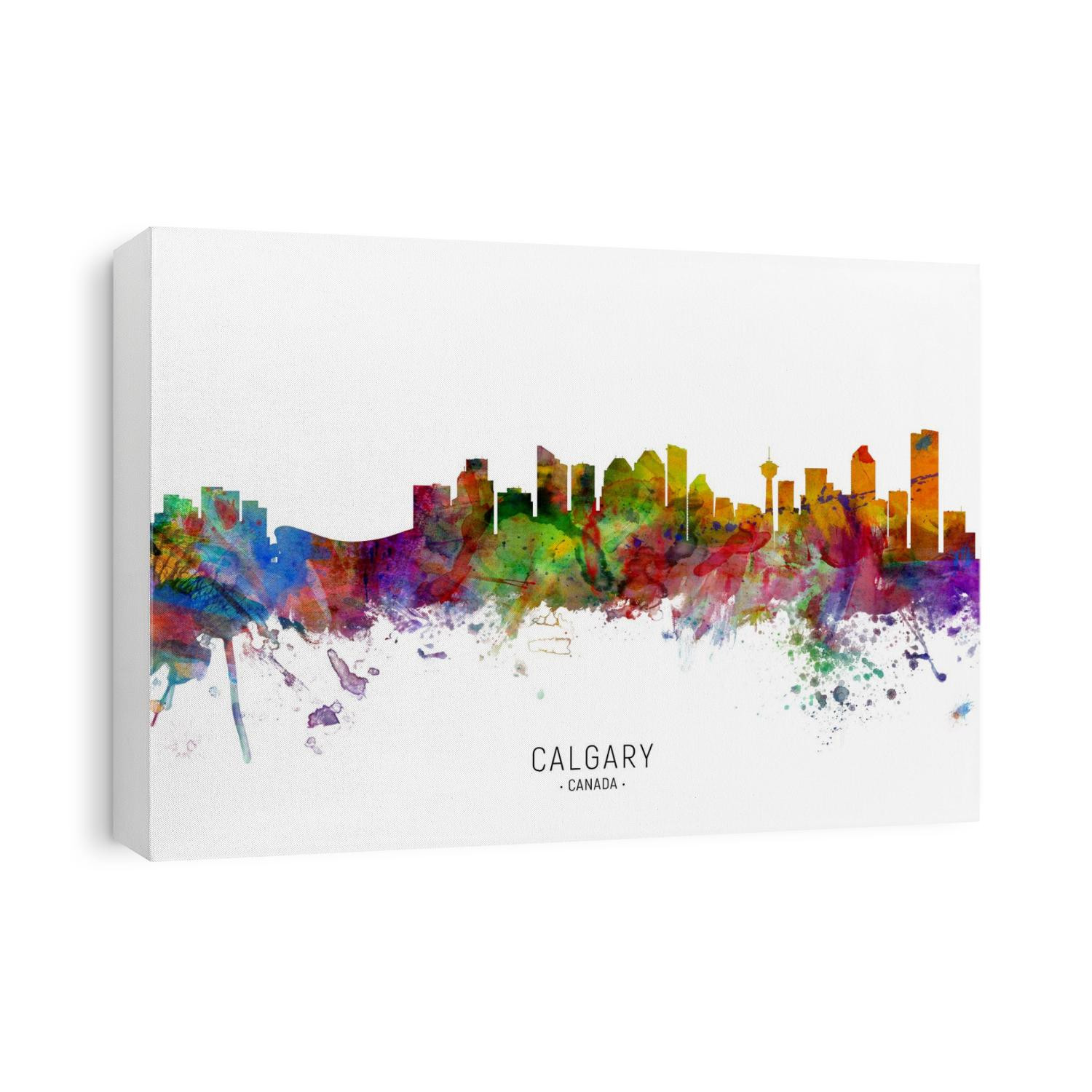Watercolor art print of the skyline of the city of Calgary, Alberta, Canada
