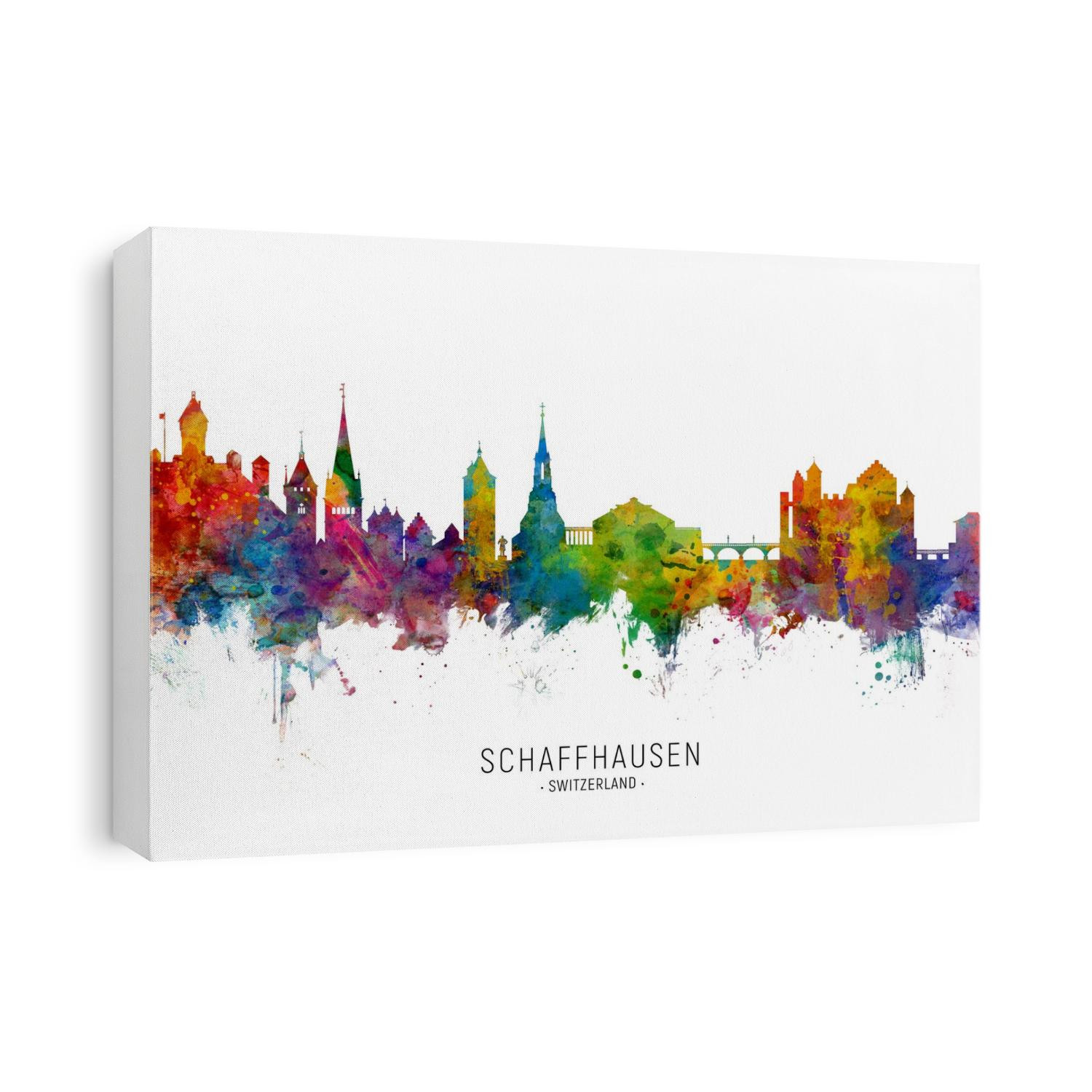 Watercolor art print of the skyline of Schaffhausen, Switzerland
