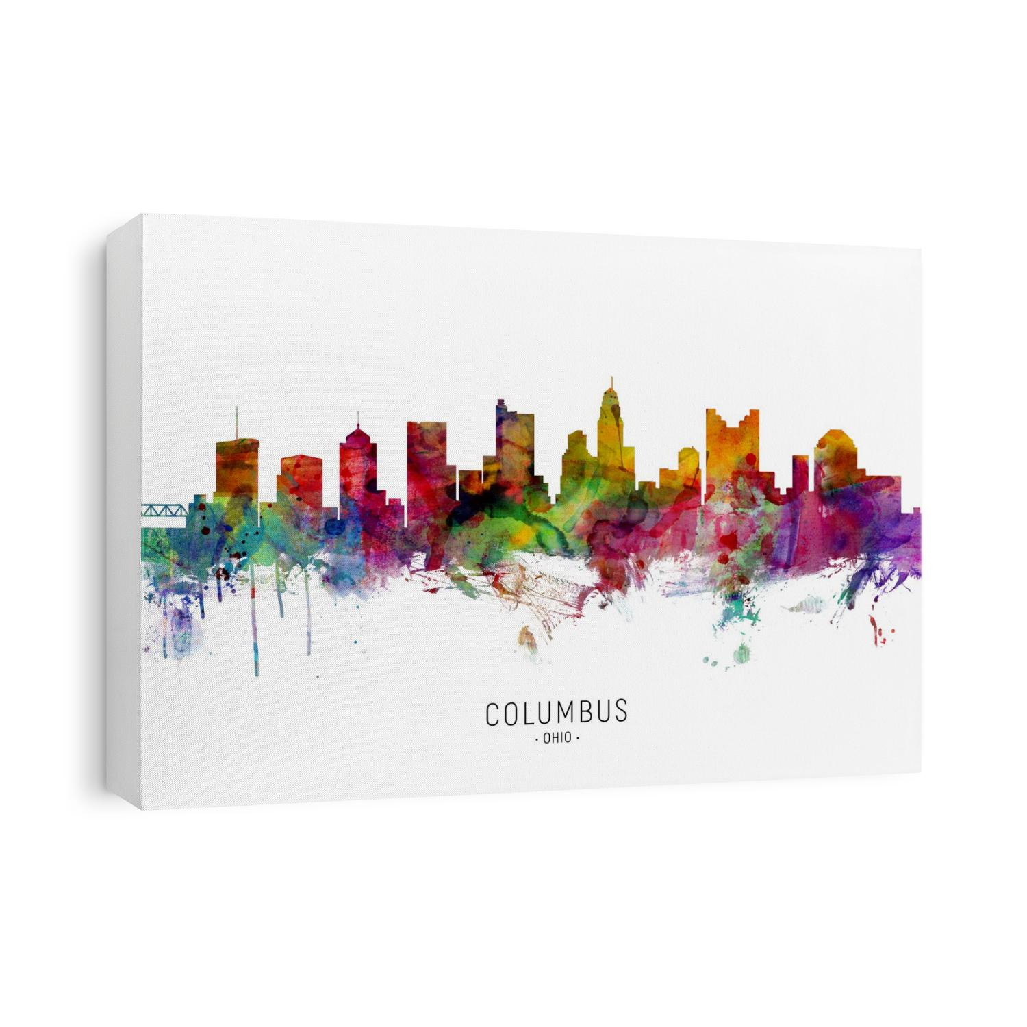 Watercolor art print of the skyline of Columbus, Ohio, United States