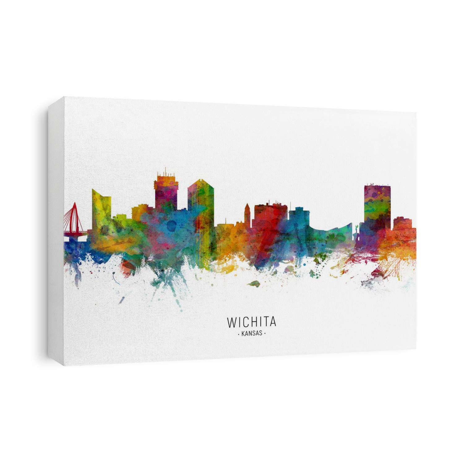 Watercolor art print of the skyline of Wichita, Kansas, United States