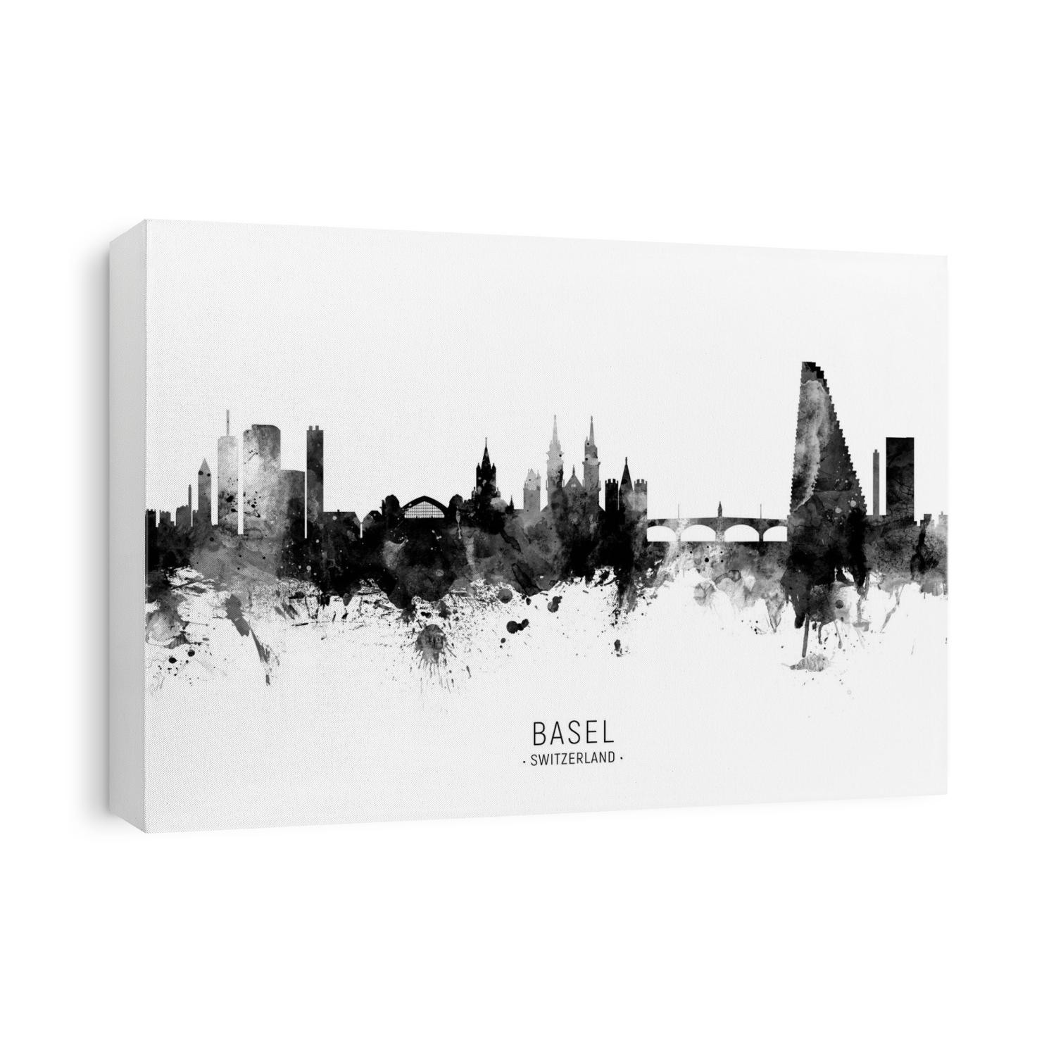 Watercolor art print of the skyline of Basel, Switzerland